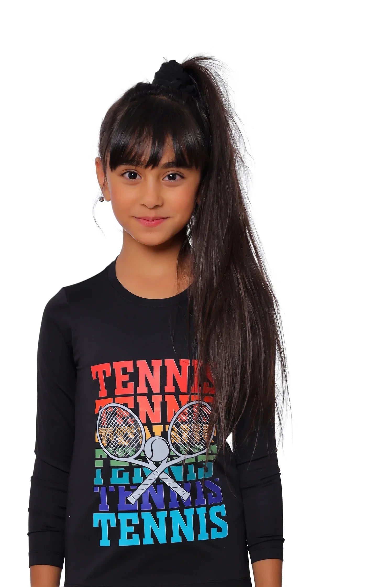Girls Black Tennis Long Sleeve T-Shirt – Sporty Top