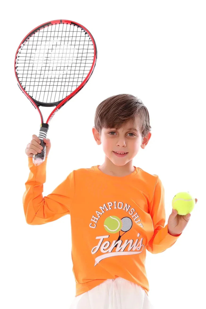Boys Orange Champion Tennis Long Sleeve T-Shirt – Sporty Graphic Top