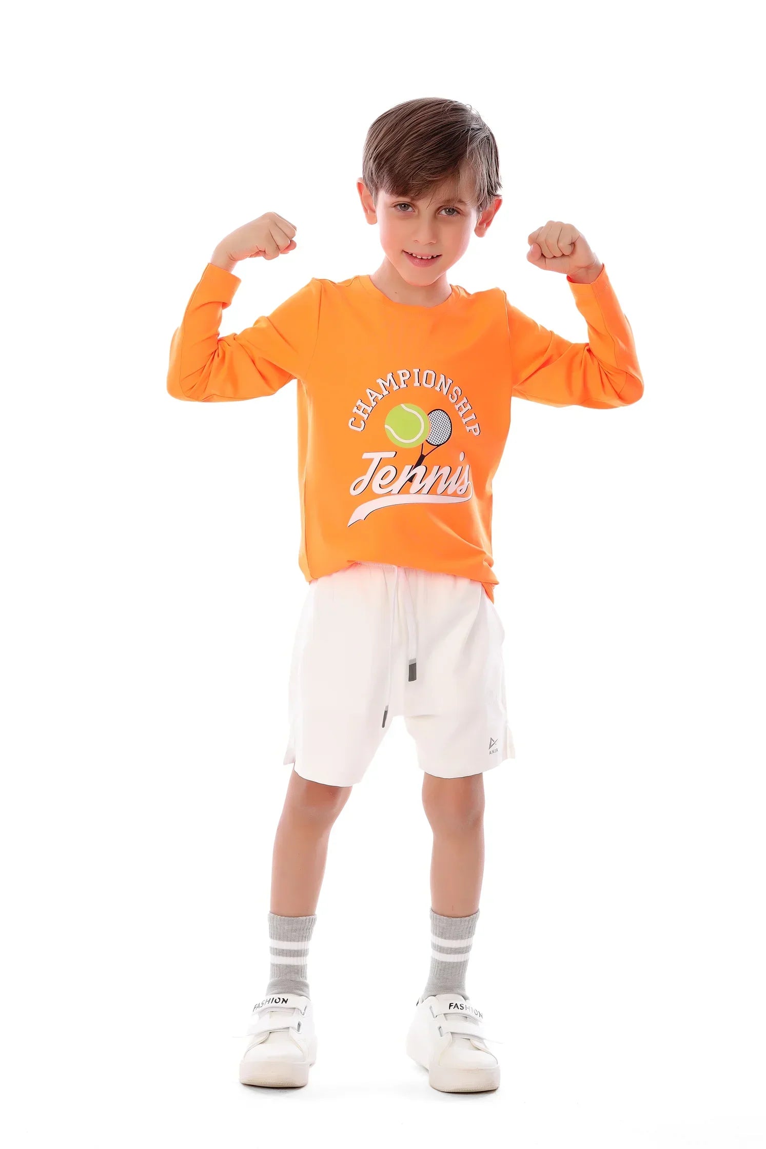 Boys Orange Champion Tennis Long Sleeve T-Shirt – Sporty Graphic Top