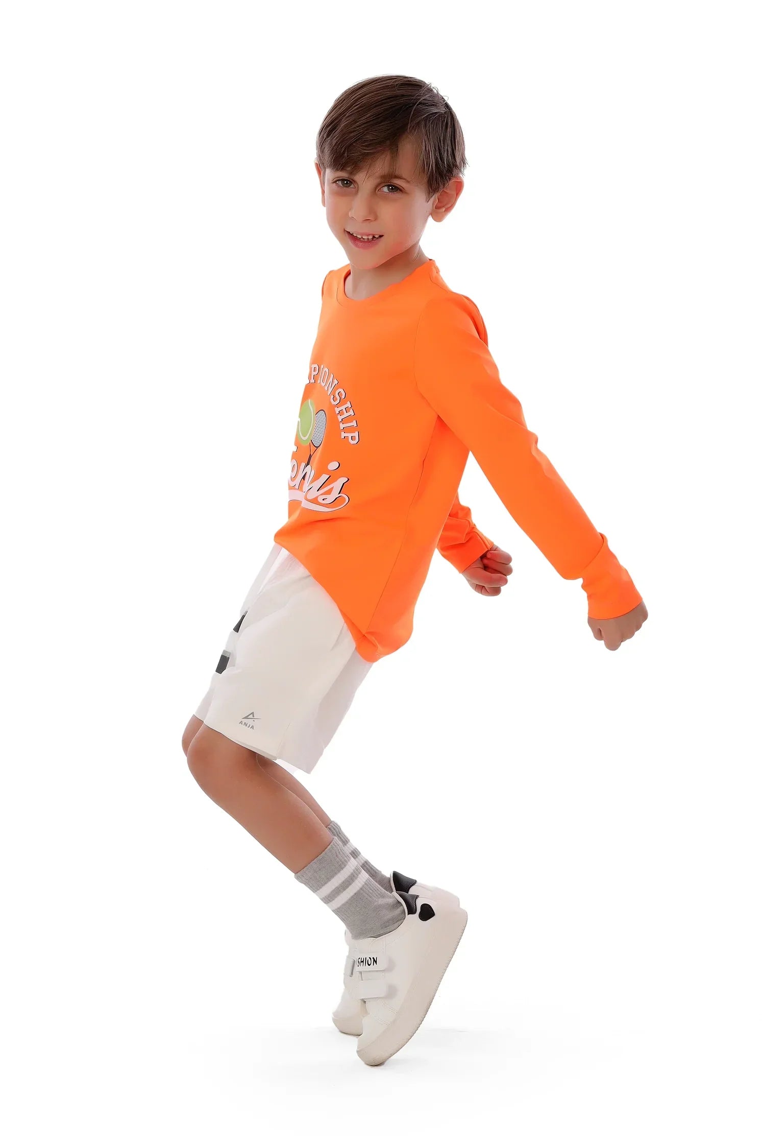 Boys Orange Champion Tennis Long Sleeve T-Shirt – Sporty Graphic Top