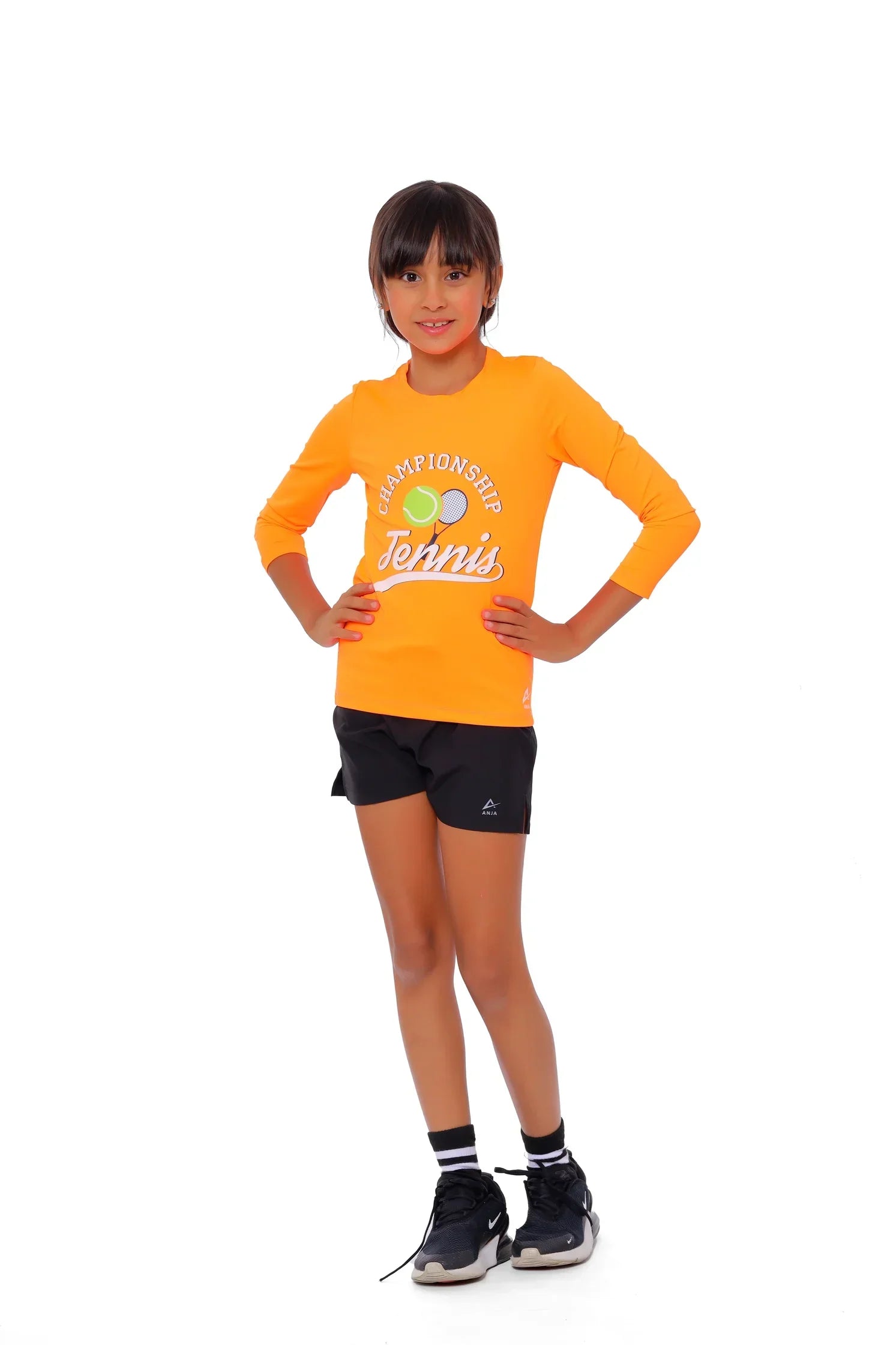 Girls Orange Champion Tennis Long Sleeve T-Shirt – Sporty Graphic Top