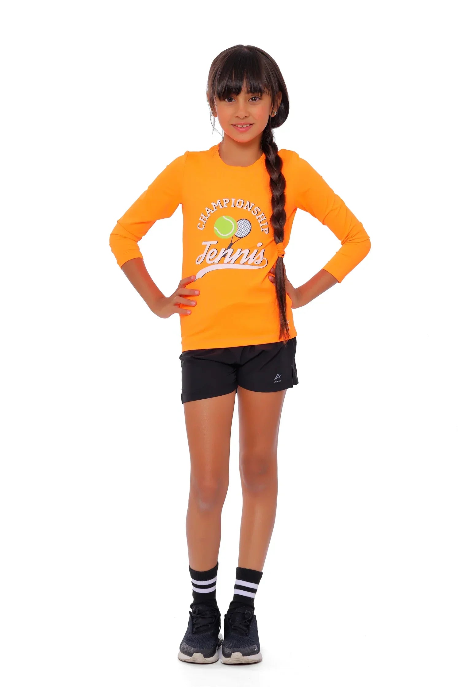 Girls Orange Champion Tennis Long Sleeve T-Shirt – Sporty Graphic Top
