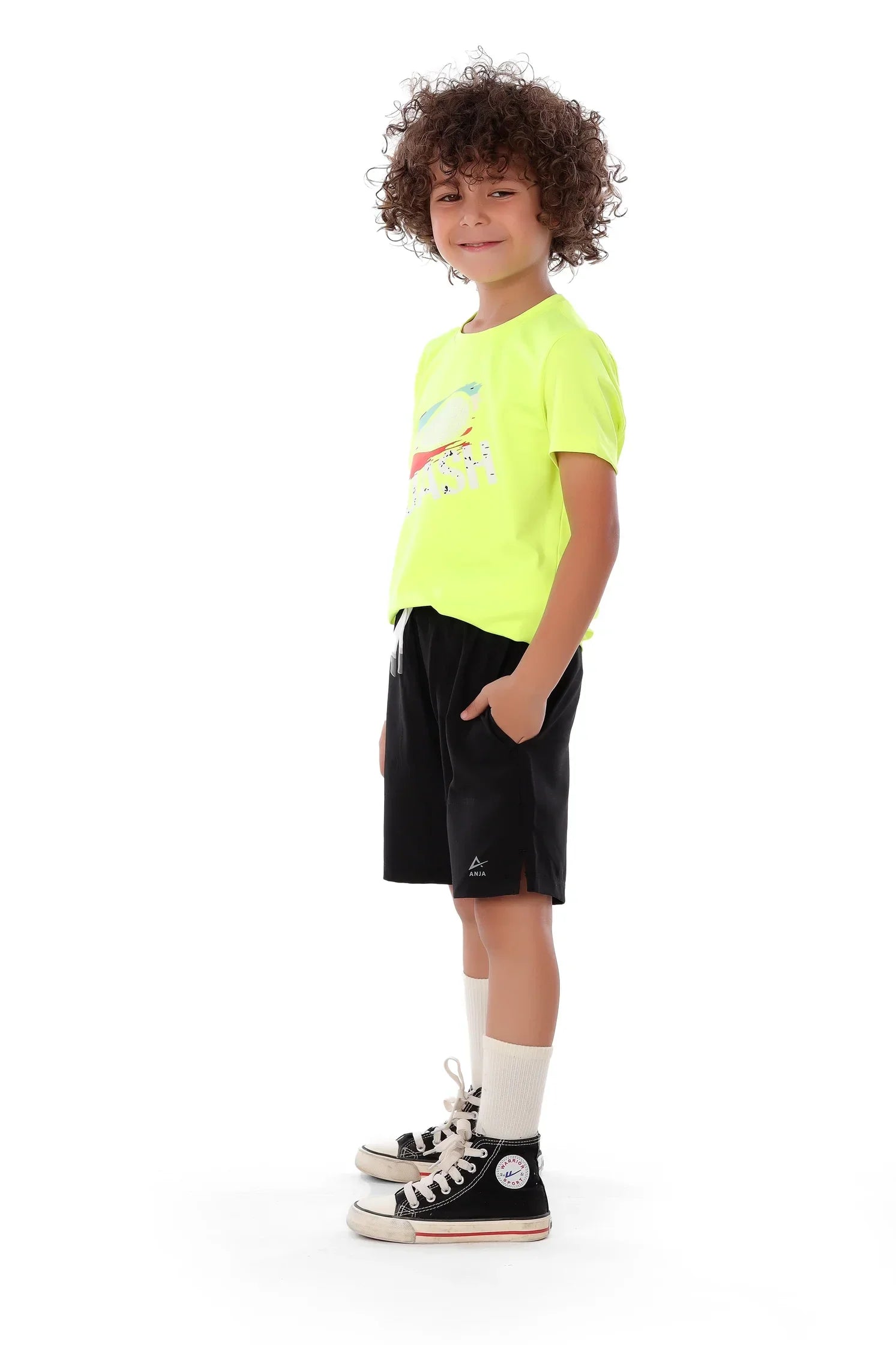 Boys Neon Yellow Squash Racket Splash T-Shirt – Sporty Graphic Top