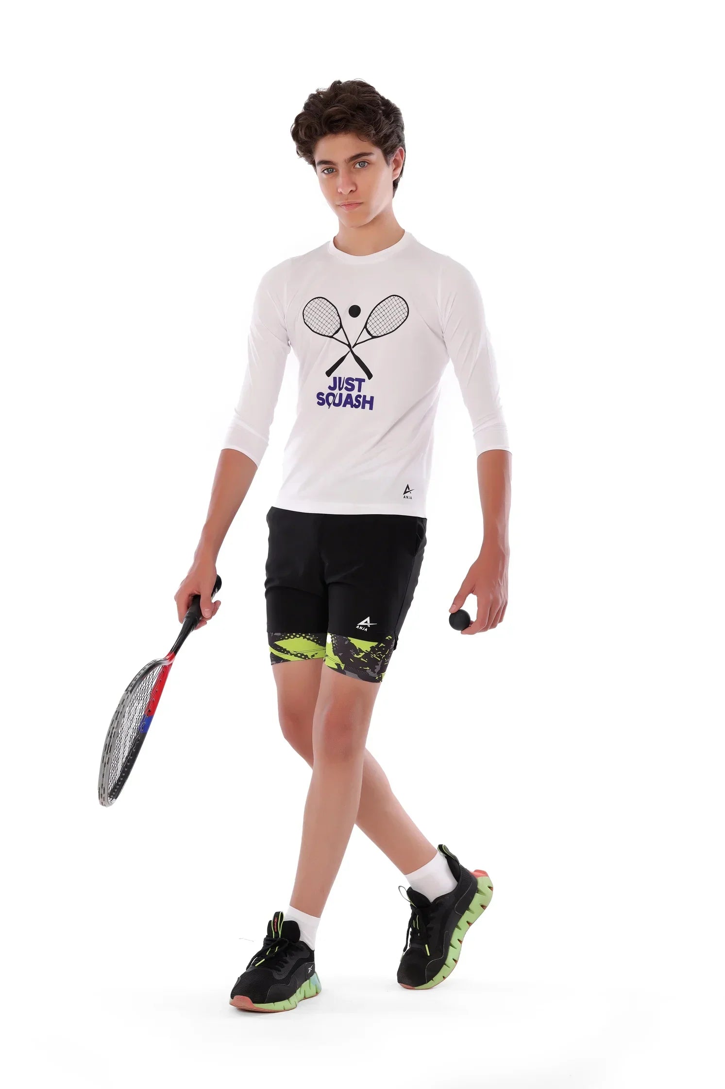 Boys White Squash Graphic T-Shirt – Sporty Long Sleeve Top