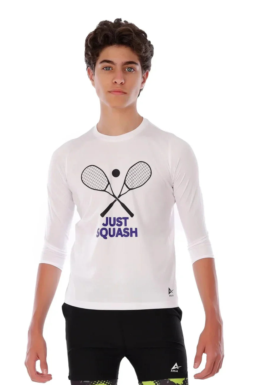 Boys White Squash Graphic T-Shirt – Sporty Long Sleeve Top