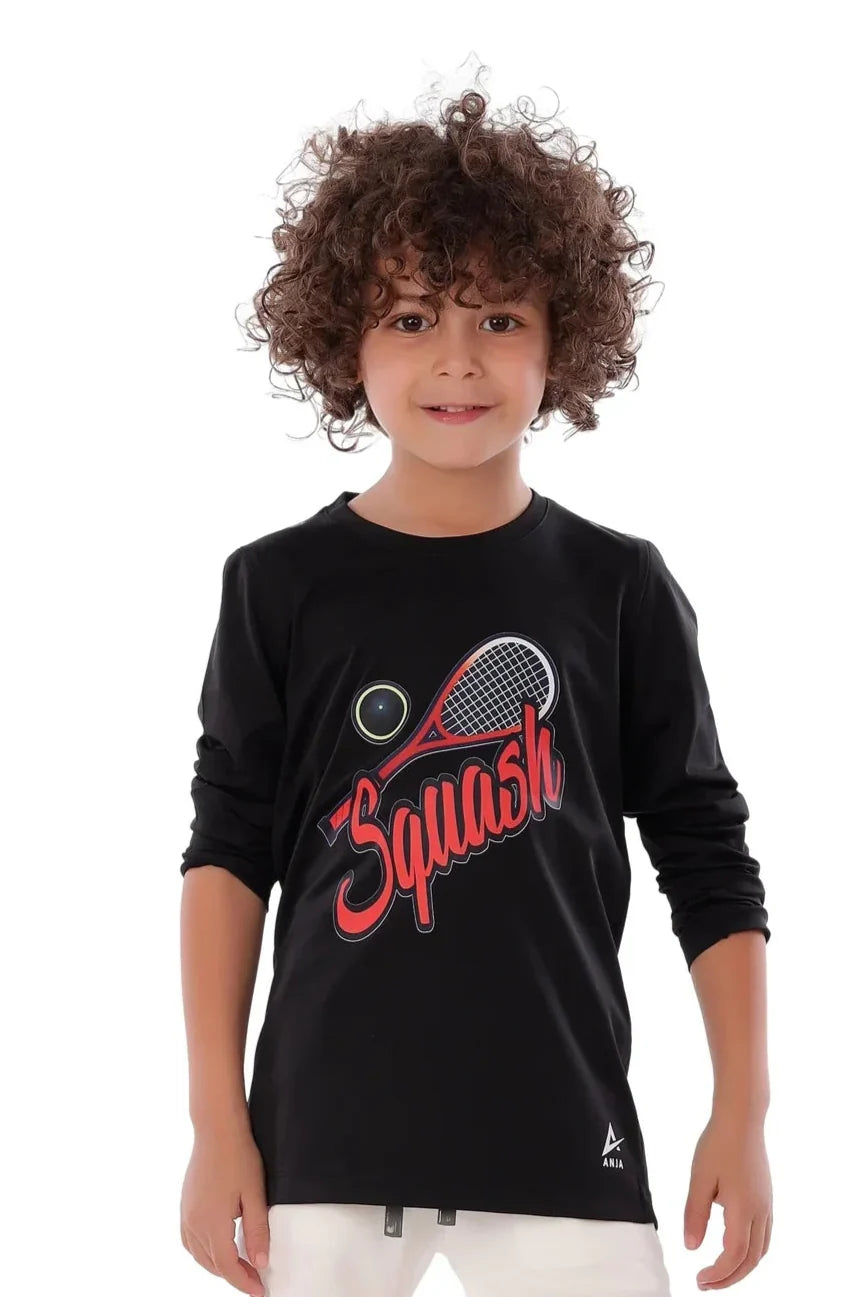 Boys Black Squash T-Shirt – Sporty Long Sleeve Top