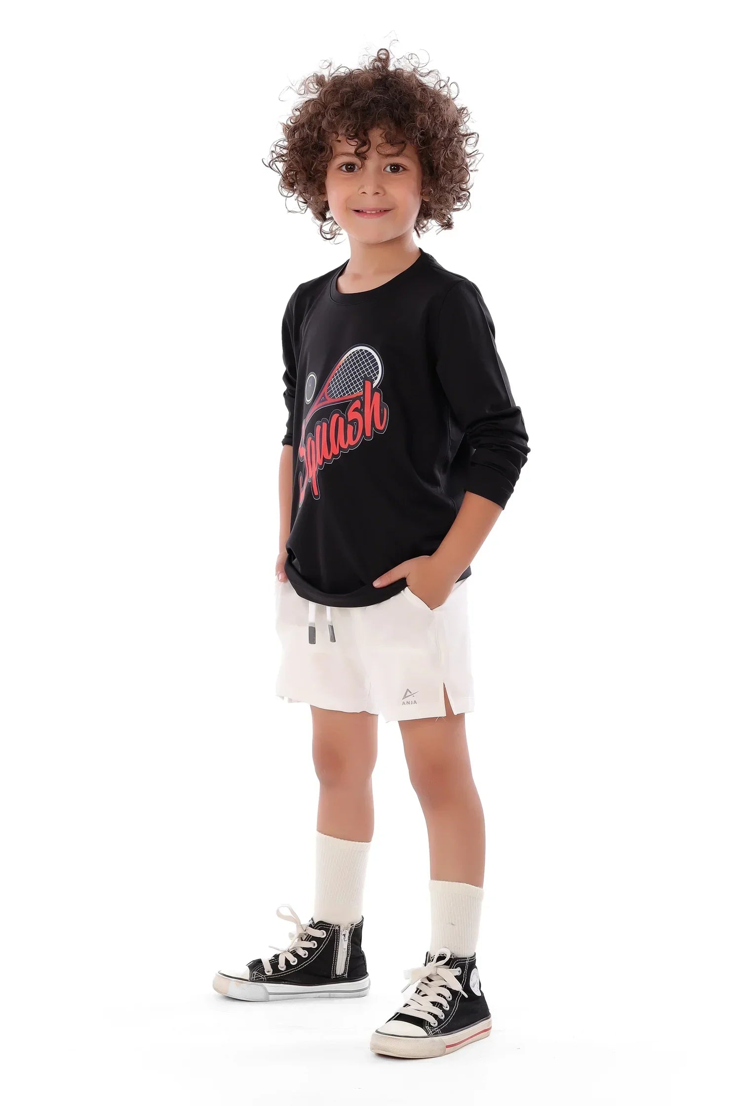 Boys Black Squash T-Shirt – Sporty Long Sleeve Top