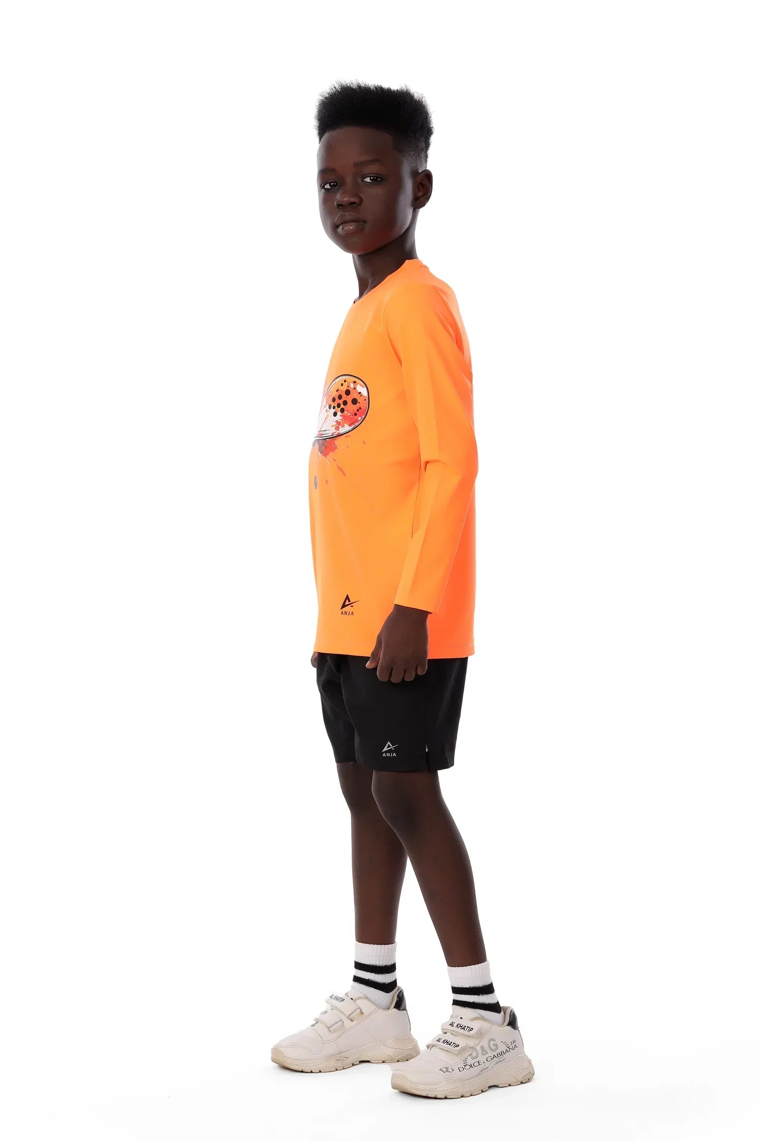 Boys Neon Orange Padel Racket Smash T-Shirt – Sporty Long Sleeve Top