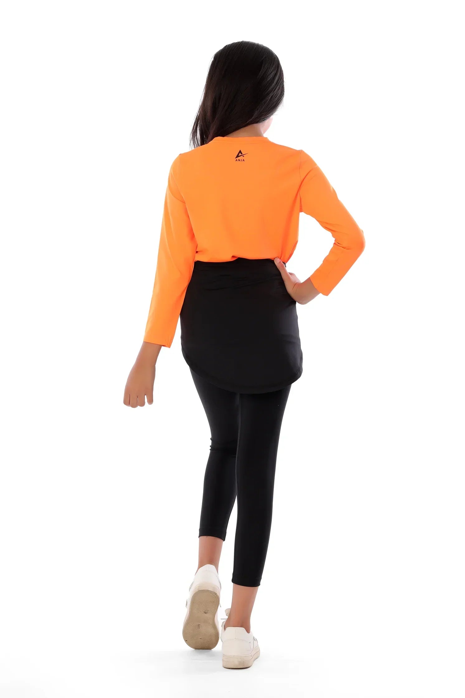 Girls  Neon Orange Padel Racket Smash T-Shirt – Sporty Long Sleeve Top