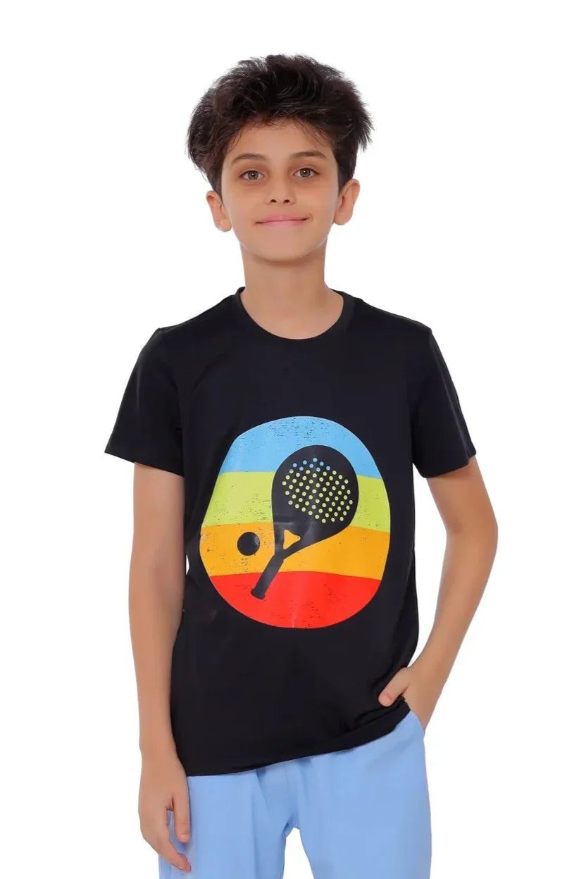 Boys Retro Padel Graphic T-Shirt – Sporty Athletic Top