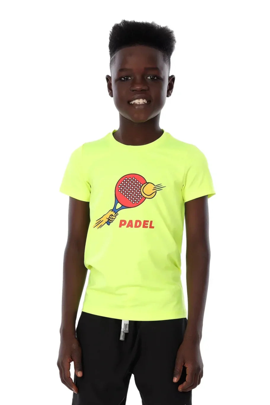 Boys Neon Yellow Padel Power T-Shirt – Sporty Graphic Top