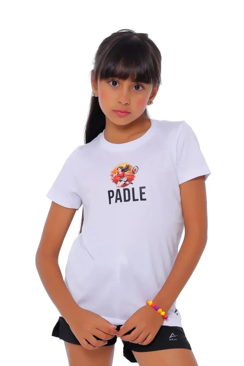 Girls White Padel Club T-Shirt – Sporty Graphic Top