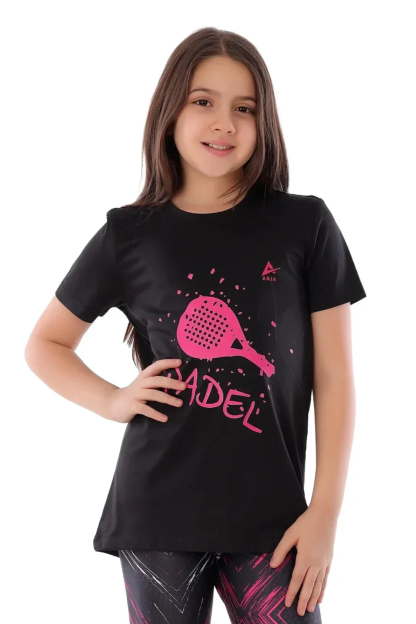 Girls Black Padel T-Shirt – Sporty Athletic Top