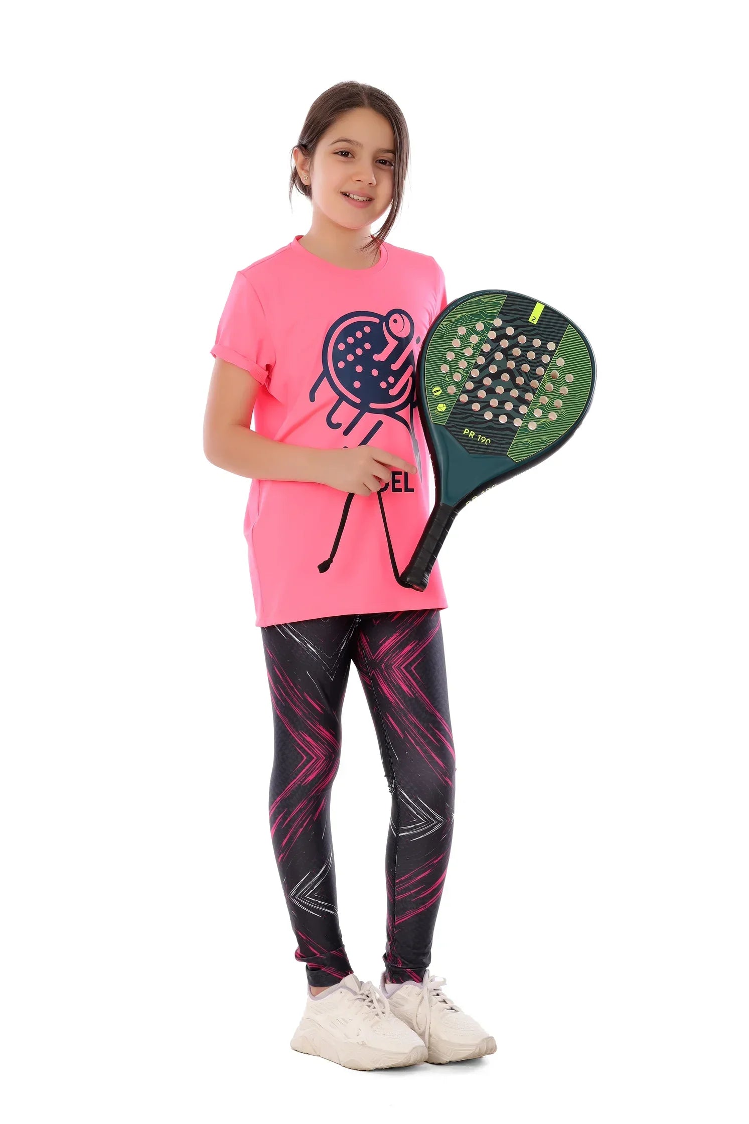 Girls Neon Pink Padel Champion T-Shirt – Sporty Graphic Top