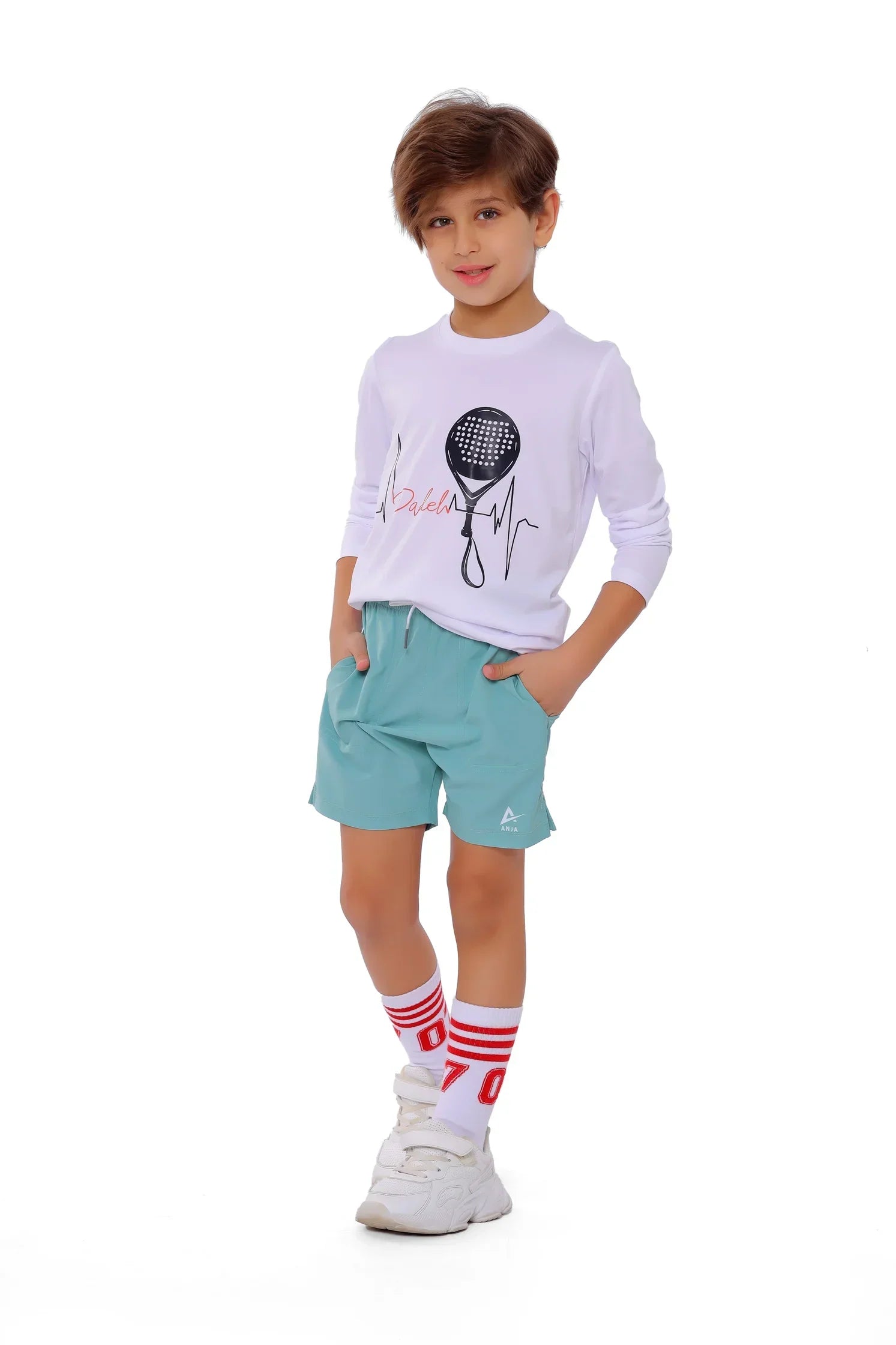 Boys White Padel Heartbeat Long Sleeve T-Shirt – Sporty Graphic Top