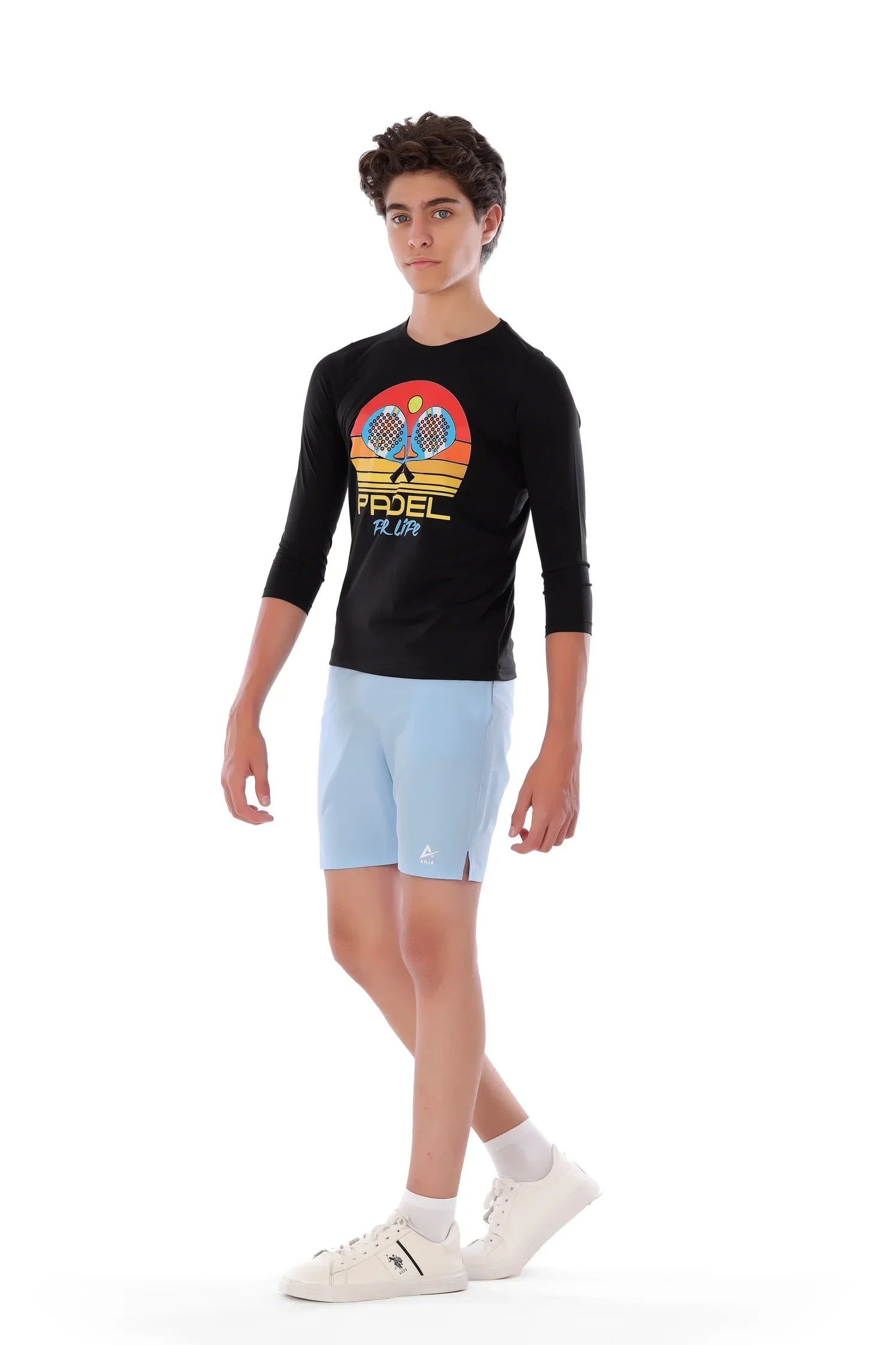 Boys Black Retro Padel Racket T-Shirt – Sporty long Sleeve Top