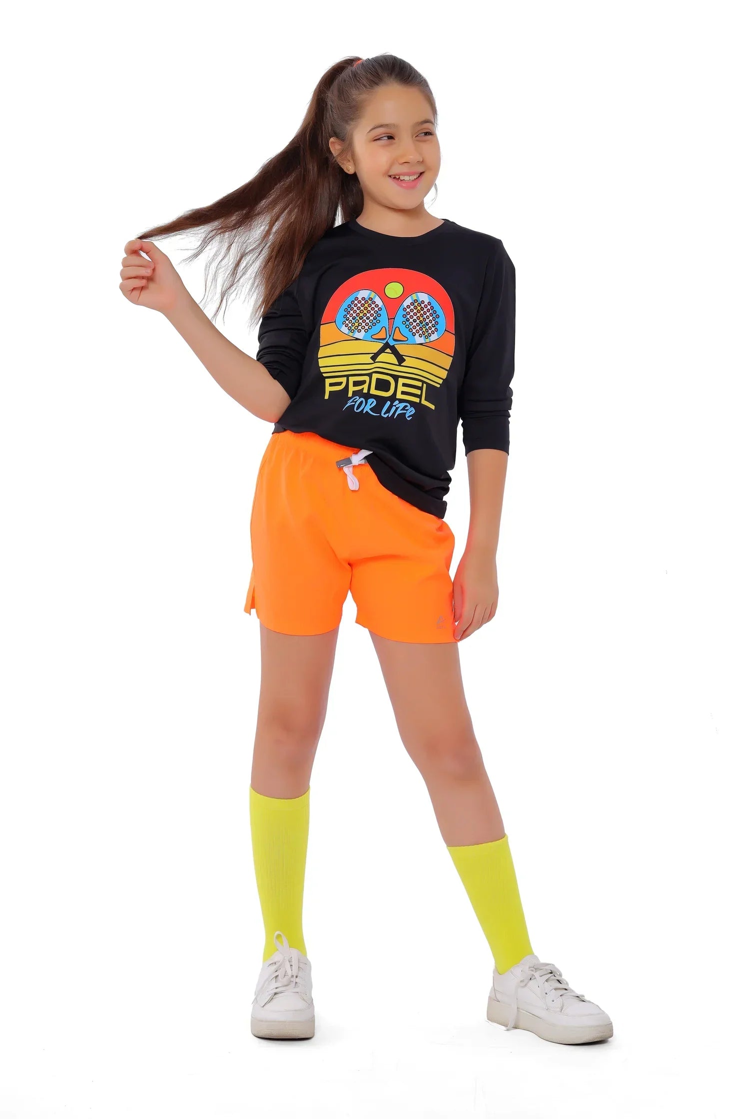 Girls Black Retro Padel Racket T-Shirt – Sporty long Sleeve Top