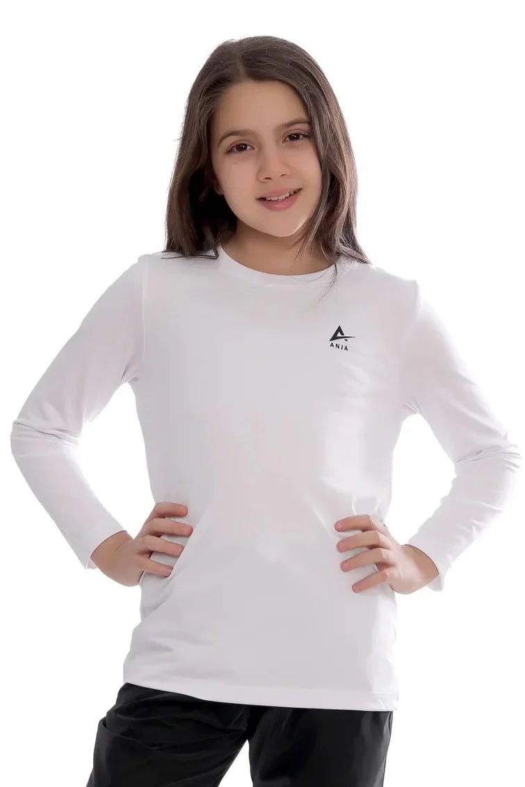 Basic Girls white long Sleeve Performance T-Shirt