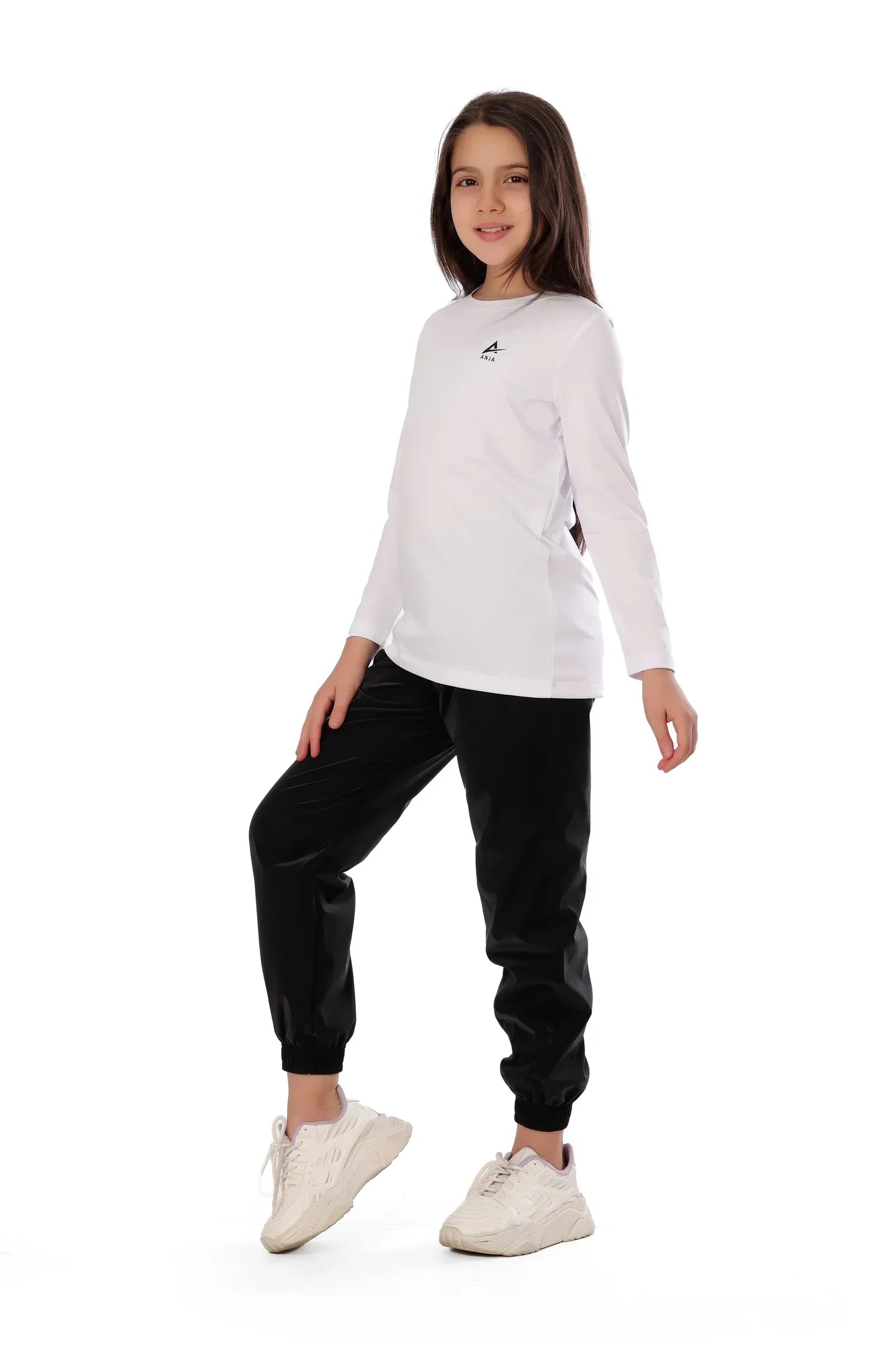 Basic Girls white long Sleeve Performance T-Shirt