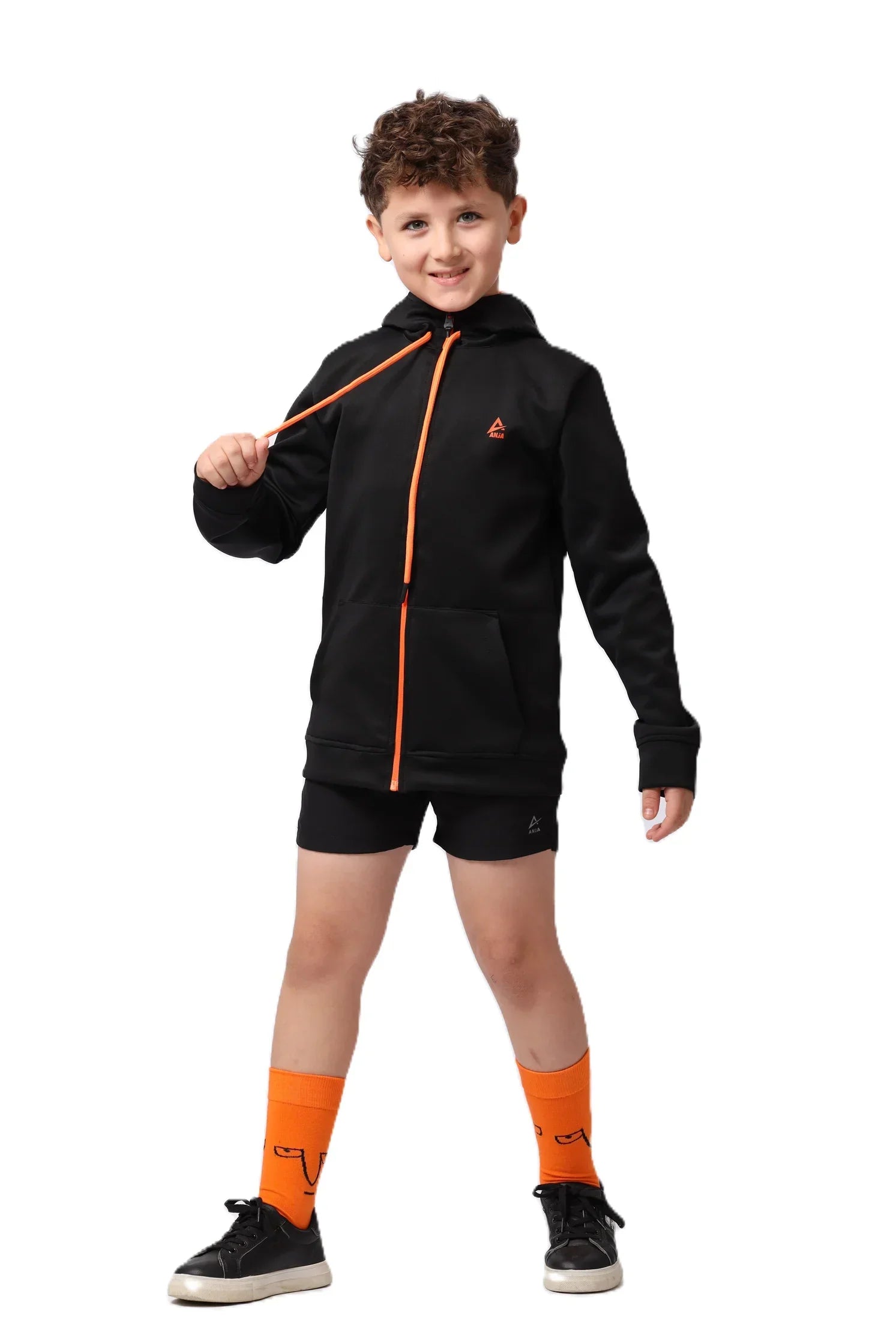 Boys Black Zip-Up Sweatshirt – Sporty Contrast Trim Jacket
