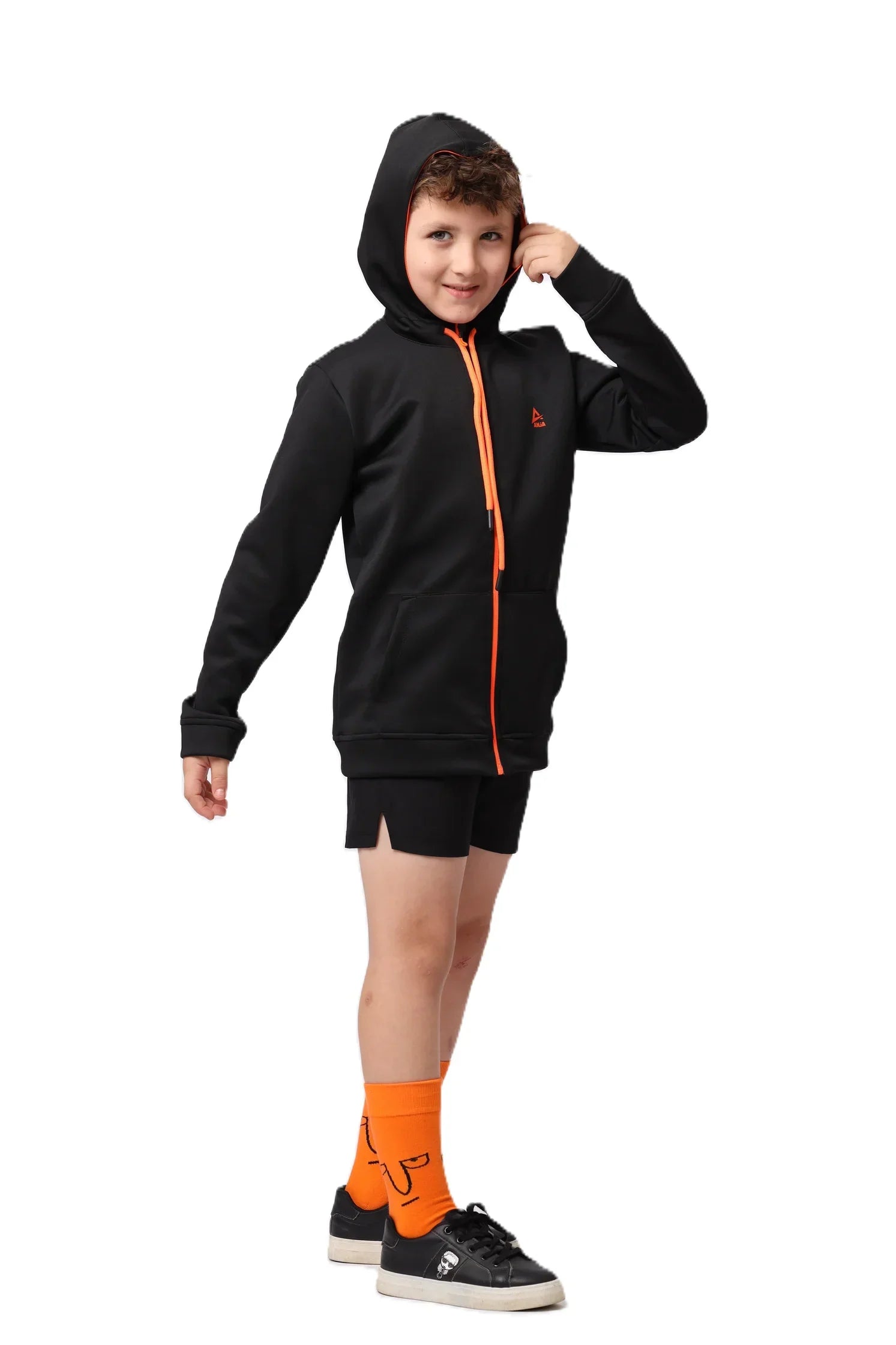 Boys Black Zip-Up Sweatshirt – Sporty Contrast Trim Jacket