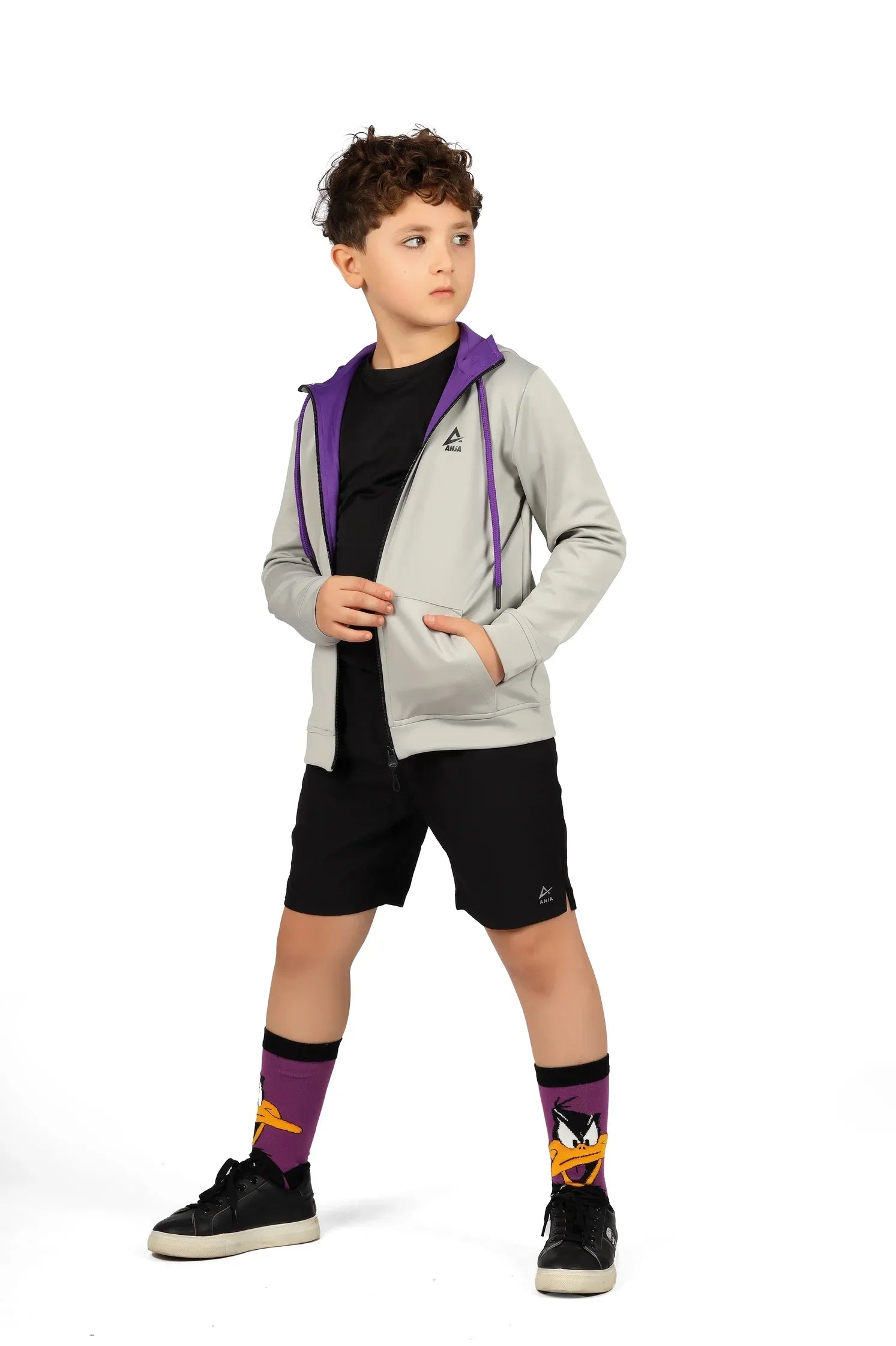 Boys Black Zip-Up Sweatshirt – Sporty Contrast Trim Jacket