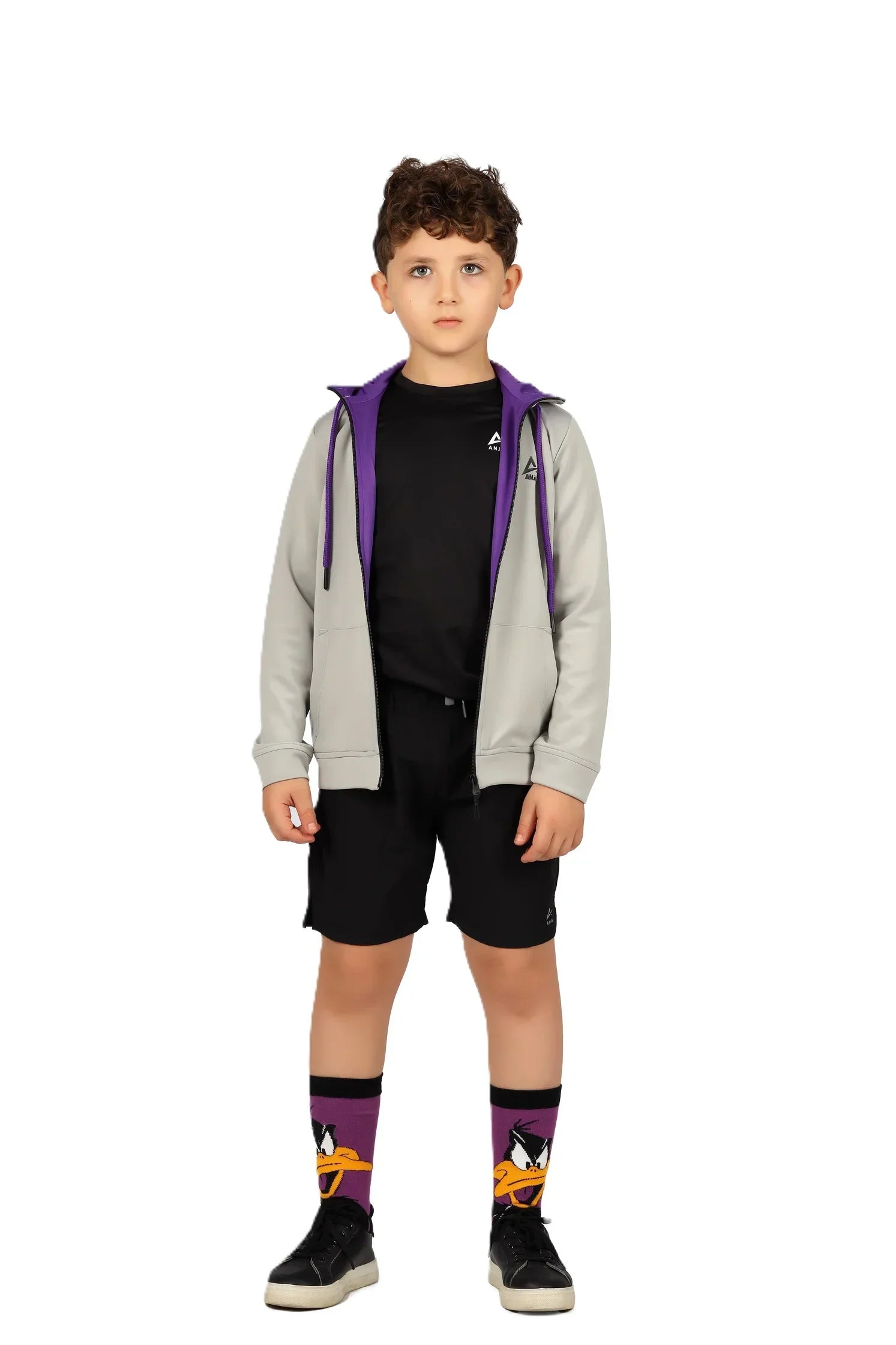Boys Black Zip-Up Sweatshirt – Sporty Contrast Trim Jacket
