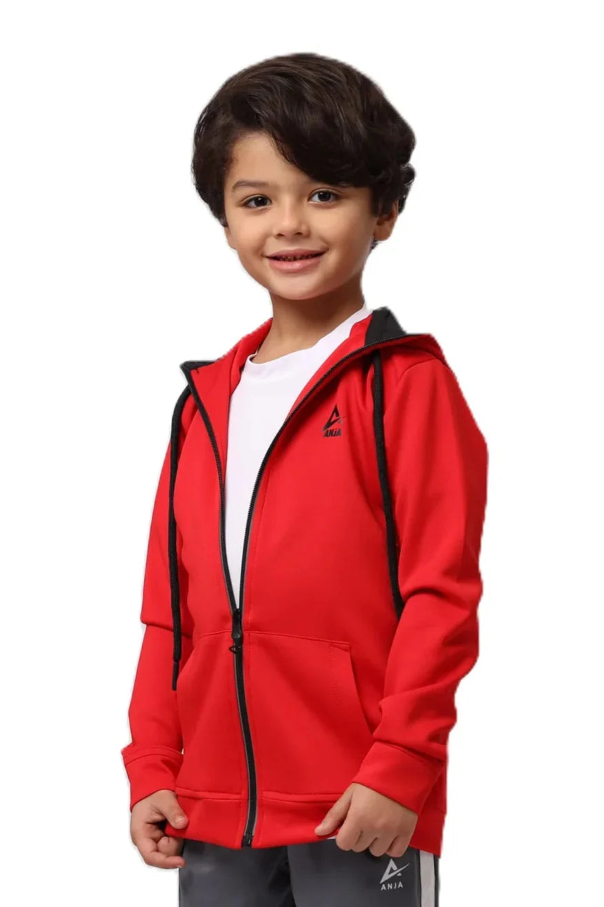 Boys Black Zip-Up Sweatshirt – Sporty Contrast Trim Jacket
