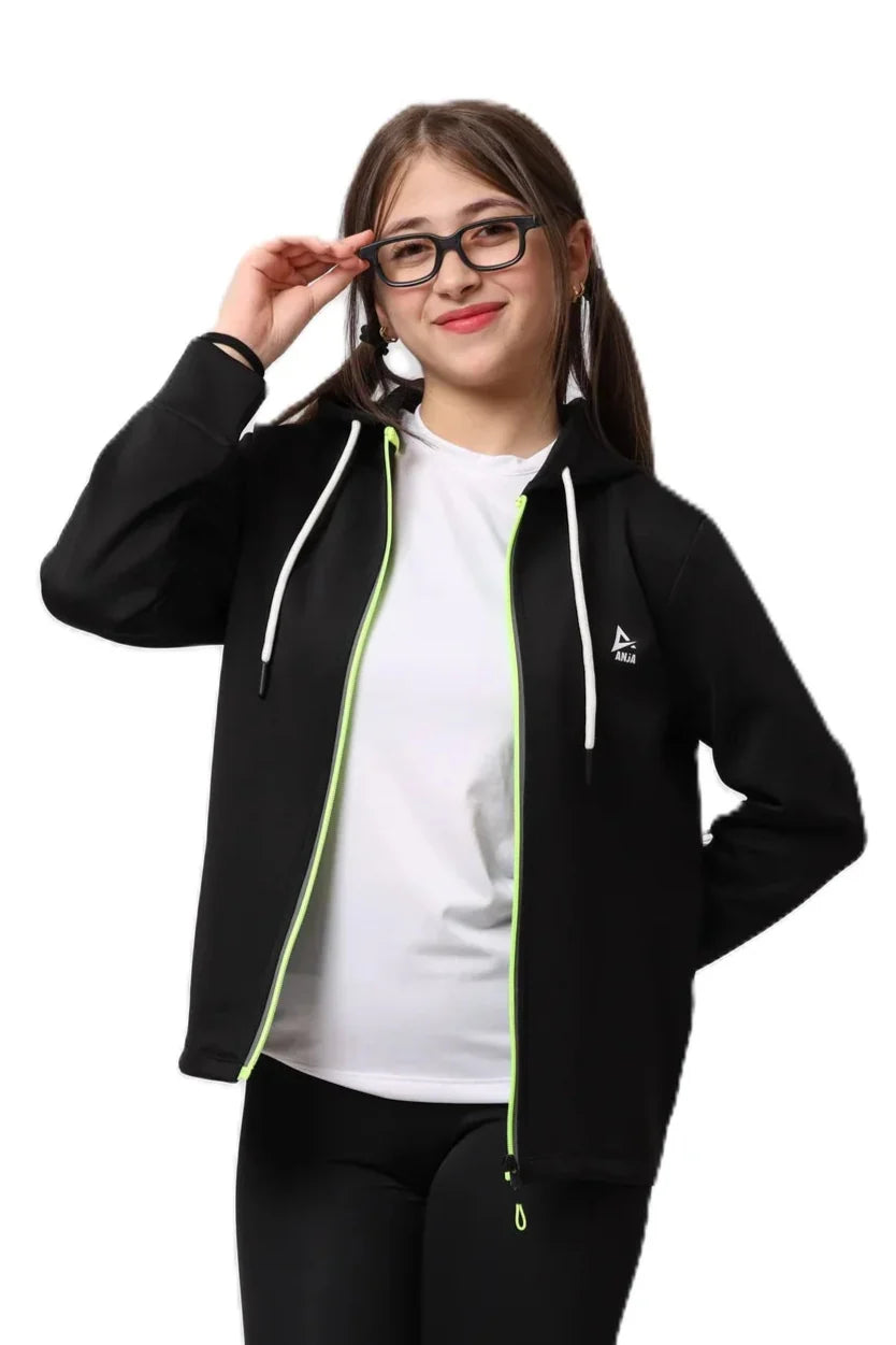 Girls  Zip-Up Sweatshirt – Sporty Contrast Trim Jacket