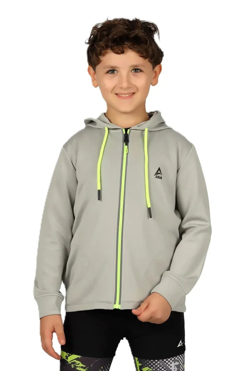 Boys Black Zip-Up Sweatshirt – Sporty Contrast Trim Jacket