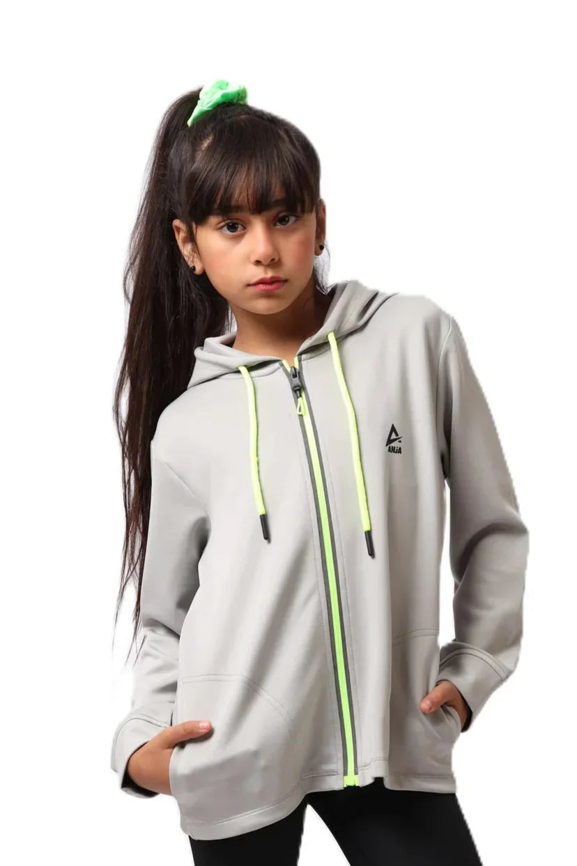 Girls  Zip-Up Sweatshirt – Sporty Contrast Trim Jacket