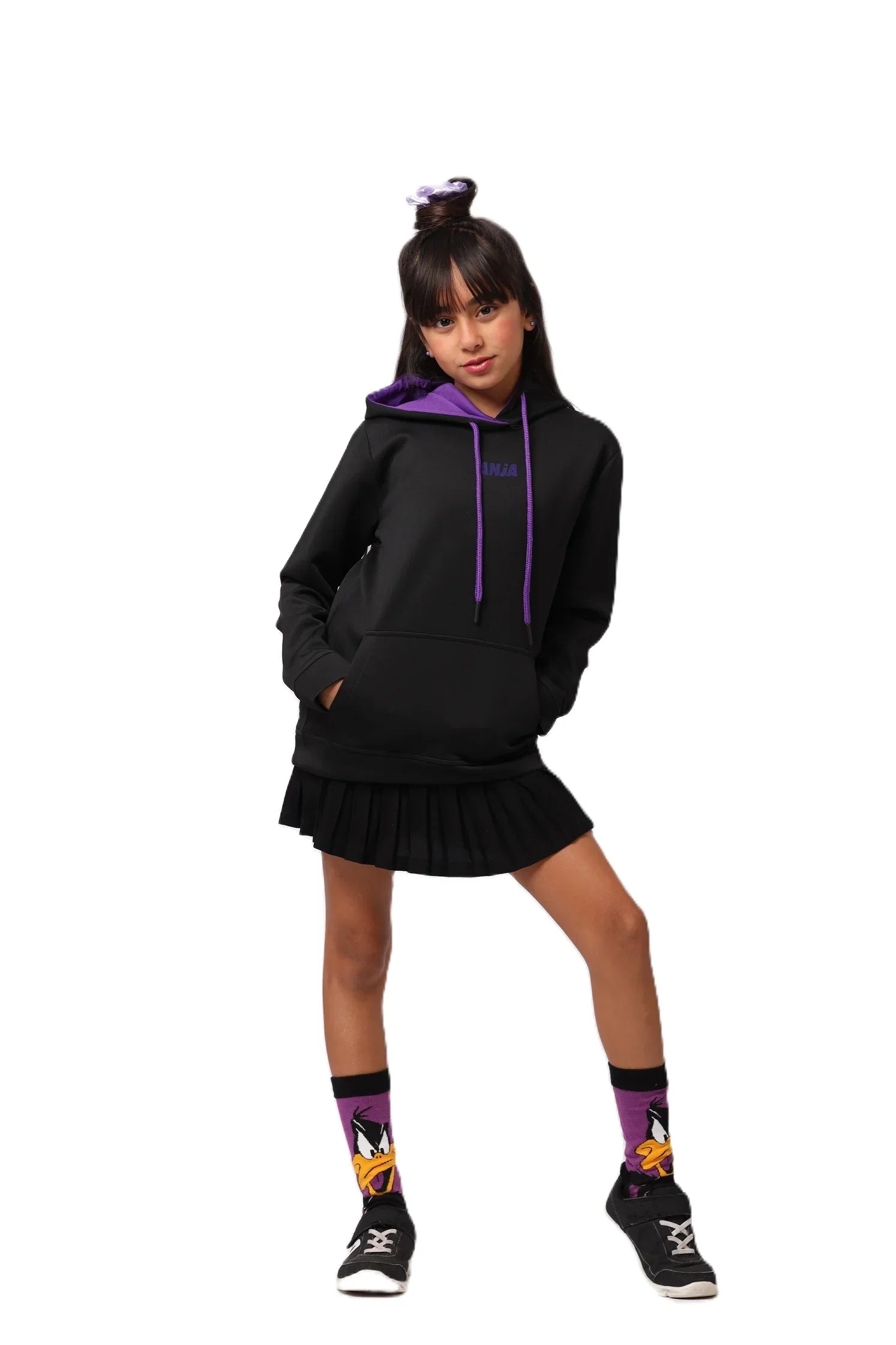 Girls Hoodie – Sporty Pullover with Contrast Drawstrings