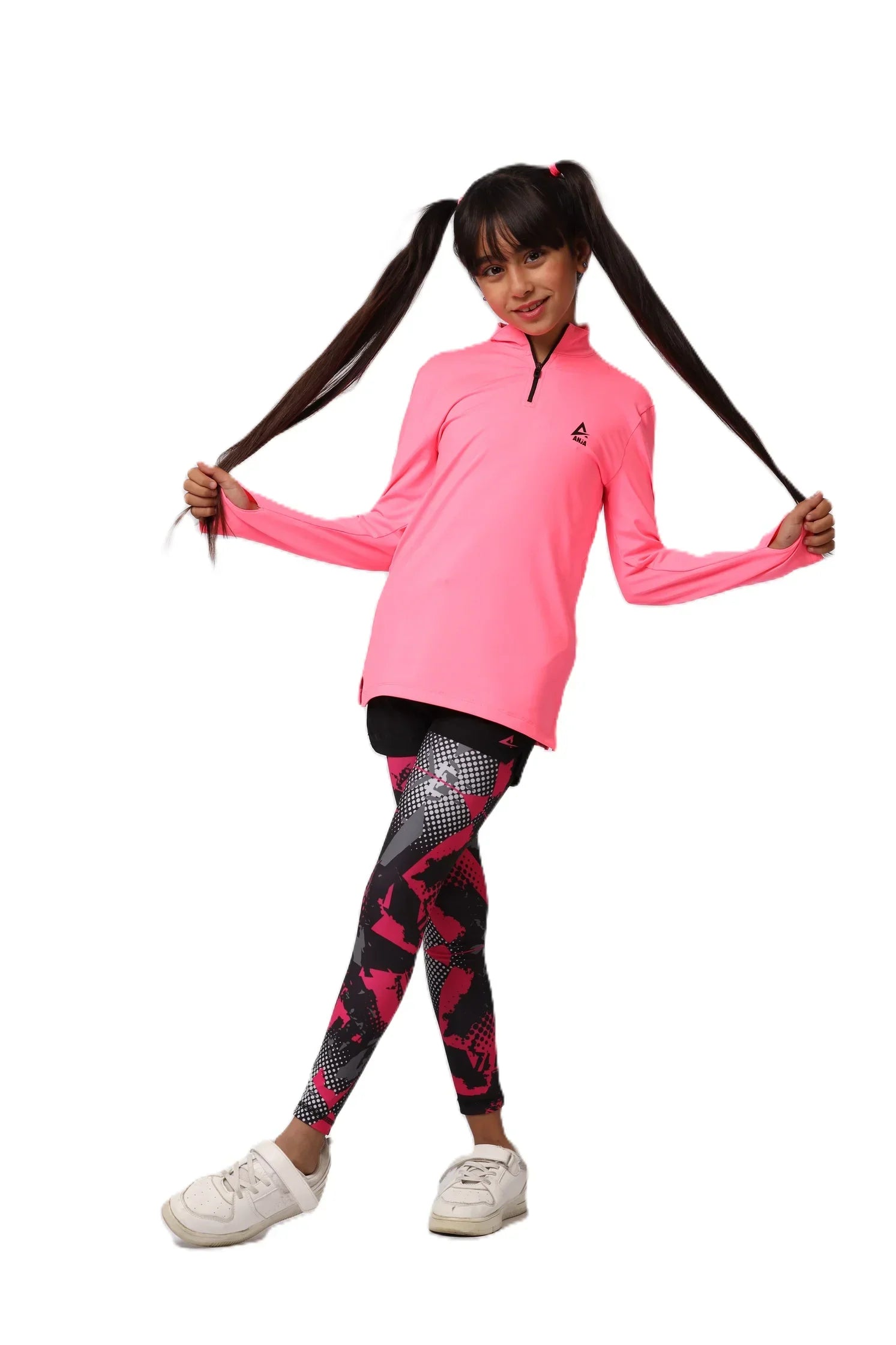 Girls Basic Quarter-Zip Performance Top – Sporty Long Sleevs