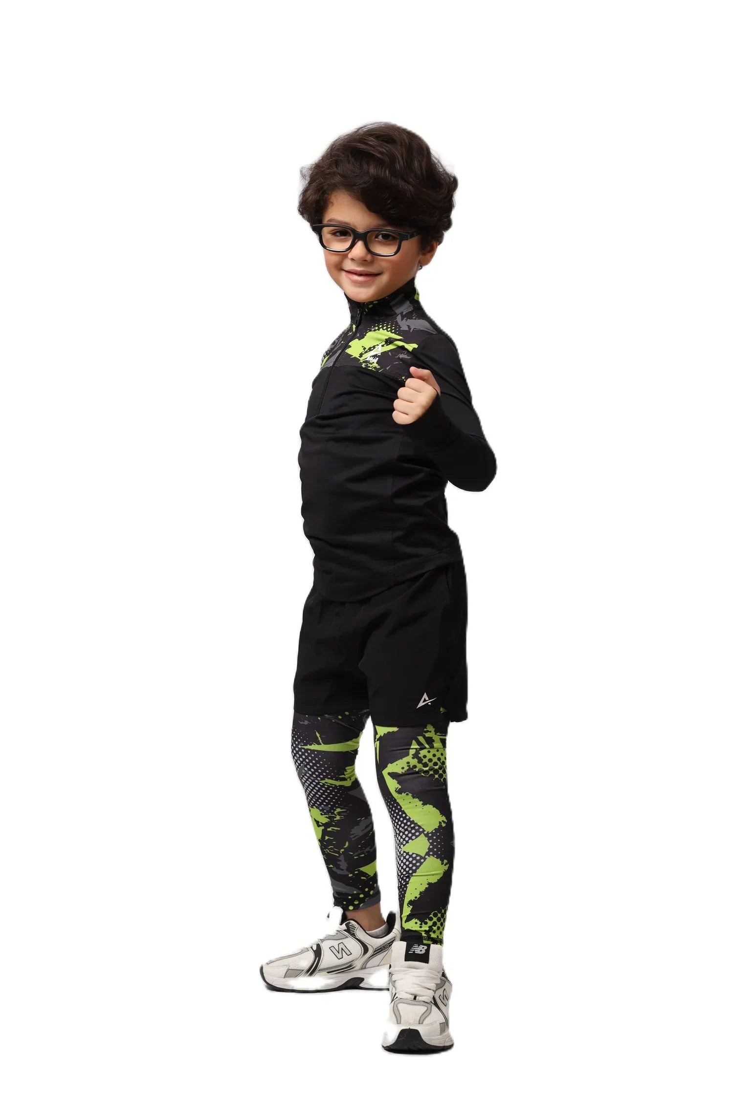 Boys Black & Green pattern T-Shirt – Sporty Long Sleeve Top