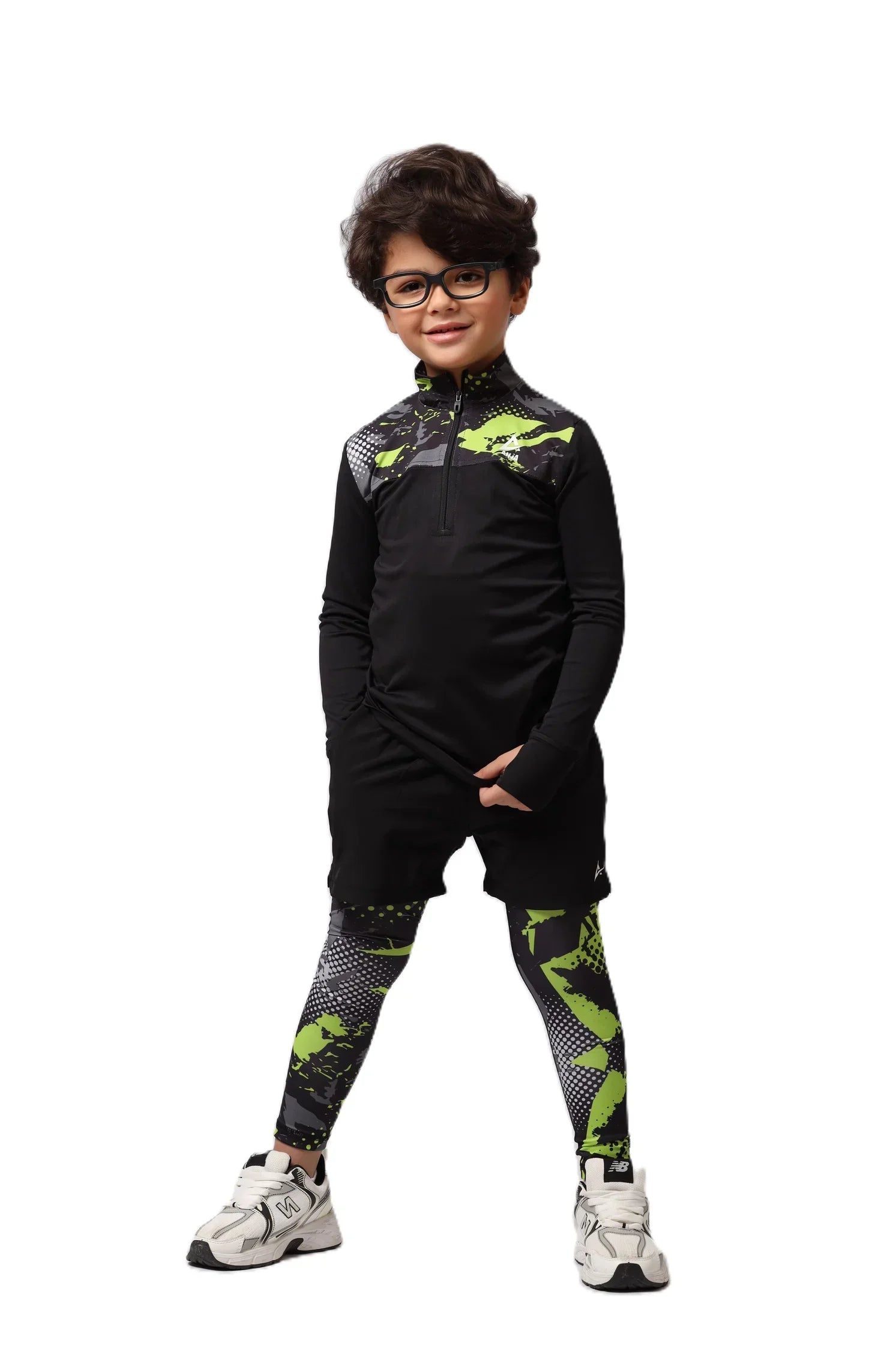 Boys Black & Green pattern T-Shirt – Sporty Long Sleeve Top