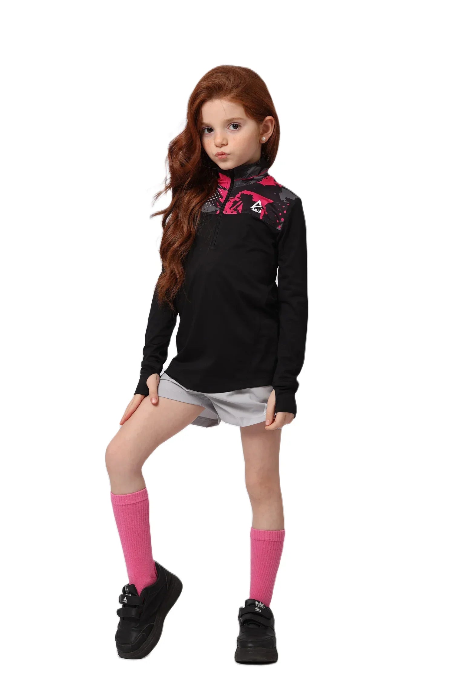 Girls  Black & pattern T-Shirt – Sporty Long Sleeve Top