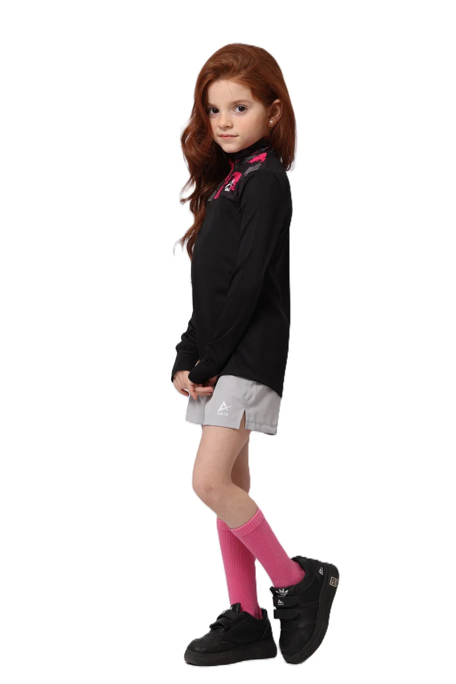 Girls  Black & pattern T-Shirt – Sporty Long Sleeve Top