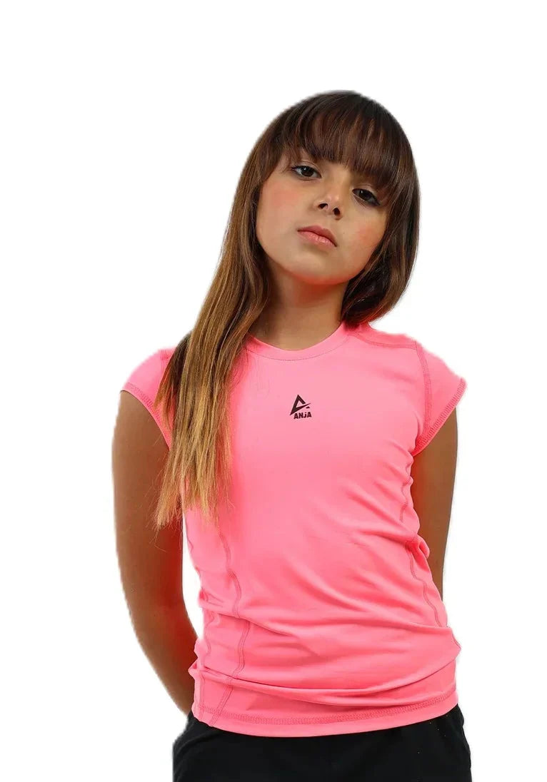 Girls Performance T-Shirt with Cap Sleeves – Sporty Athletic Top