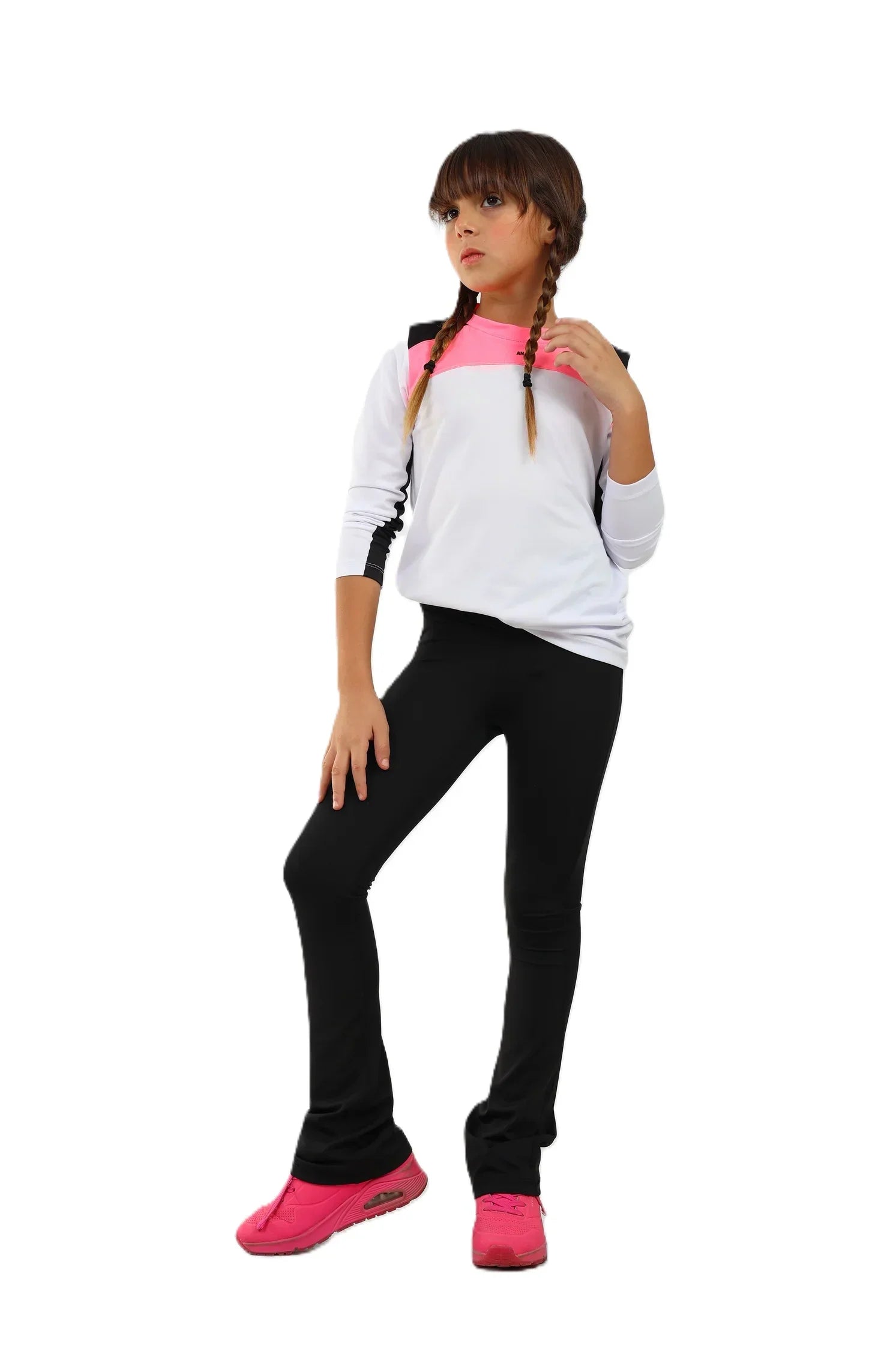 Girls Long Sleeve Sport T-Shirt – white neon Accents