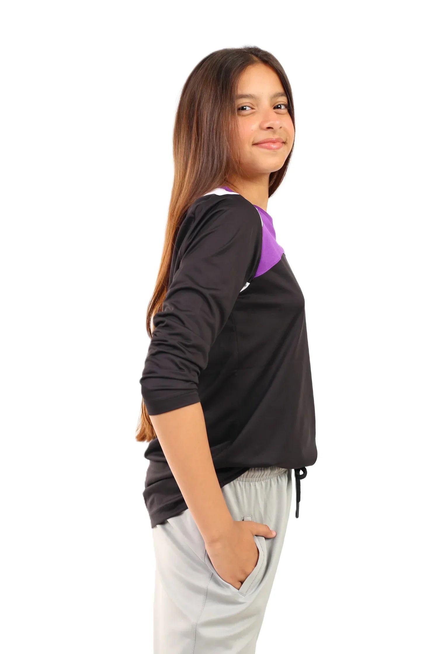 Girls Long Sleeve Sport T-Shirt – white neon Accents