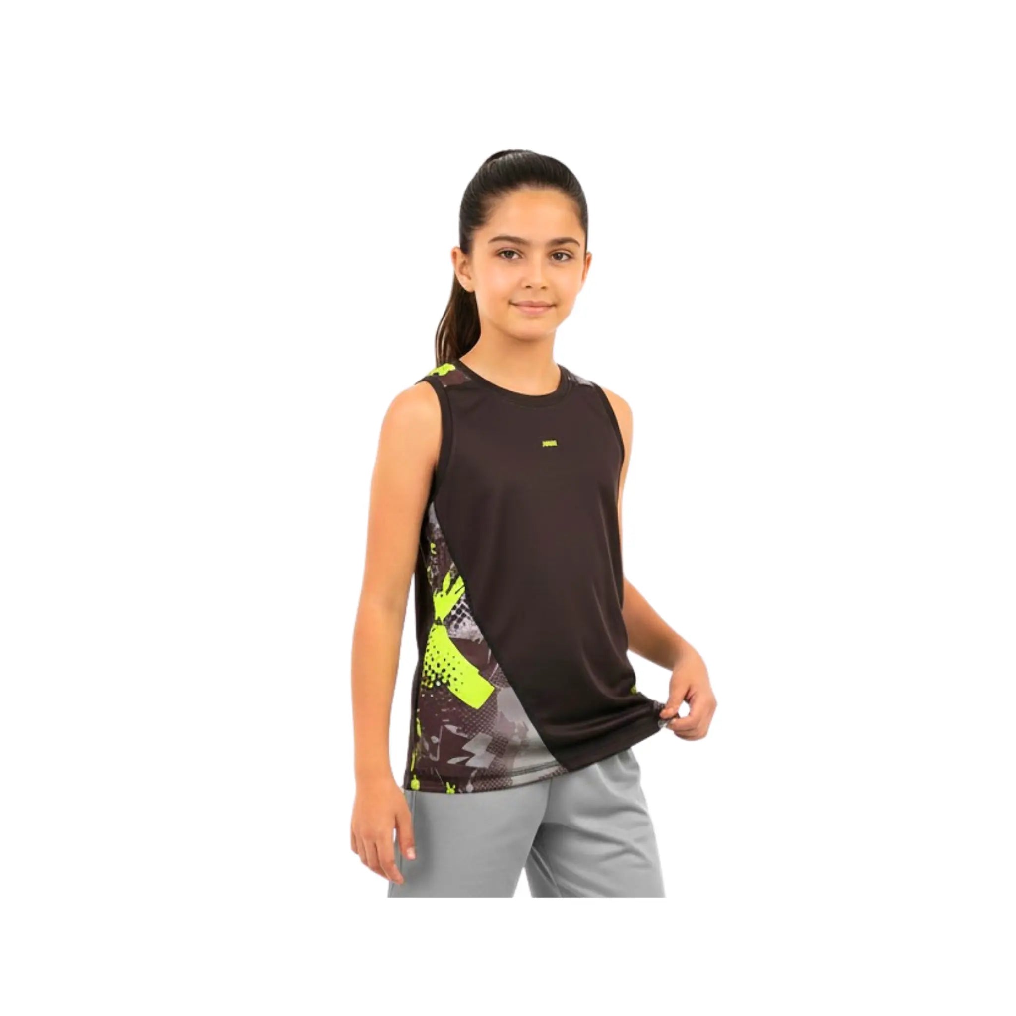 Girls Sleeveless Performance T-Shirt – Two-Tone Top