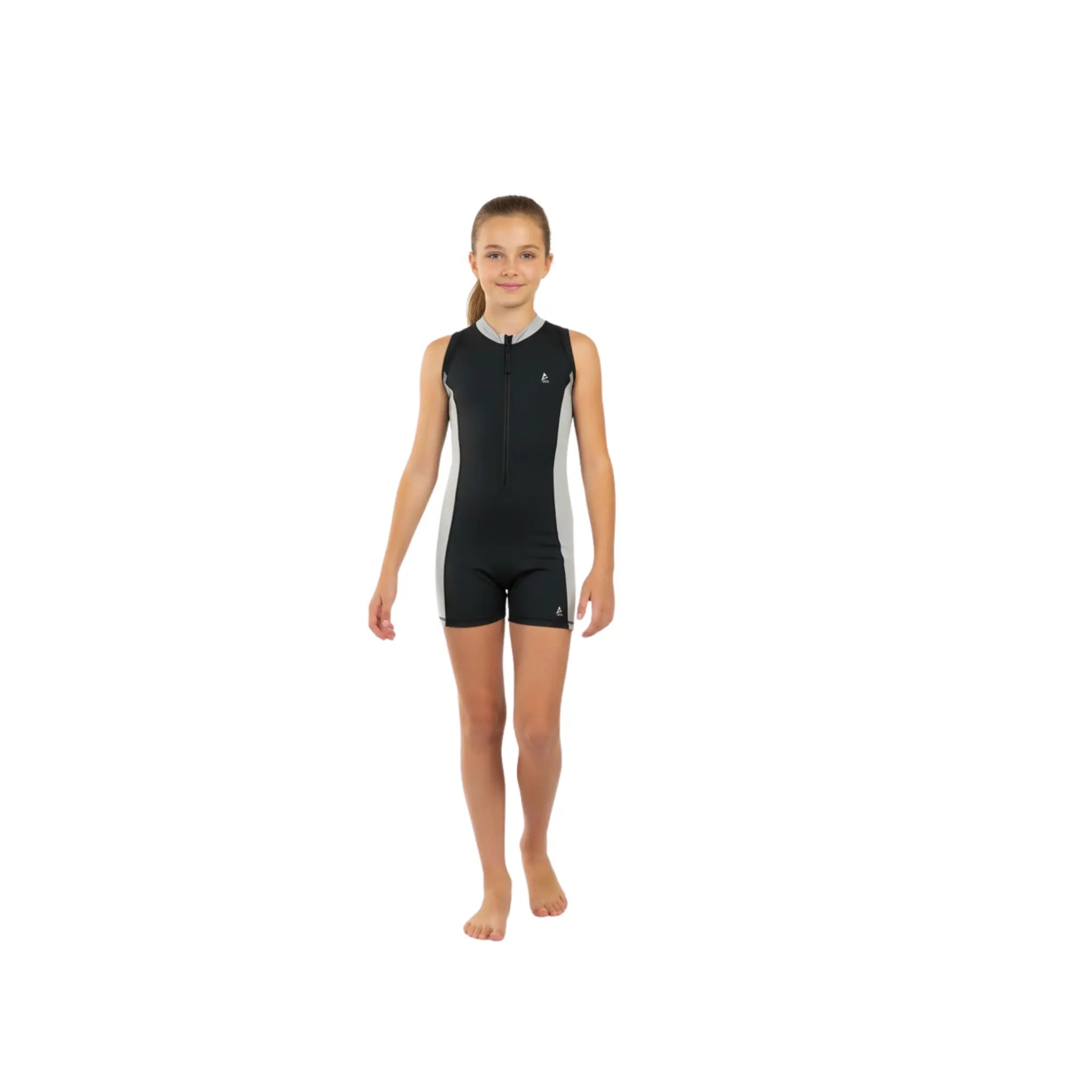 Girls sleeveless One-Piece Swimsuit –Side Panels and Front Zip
