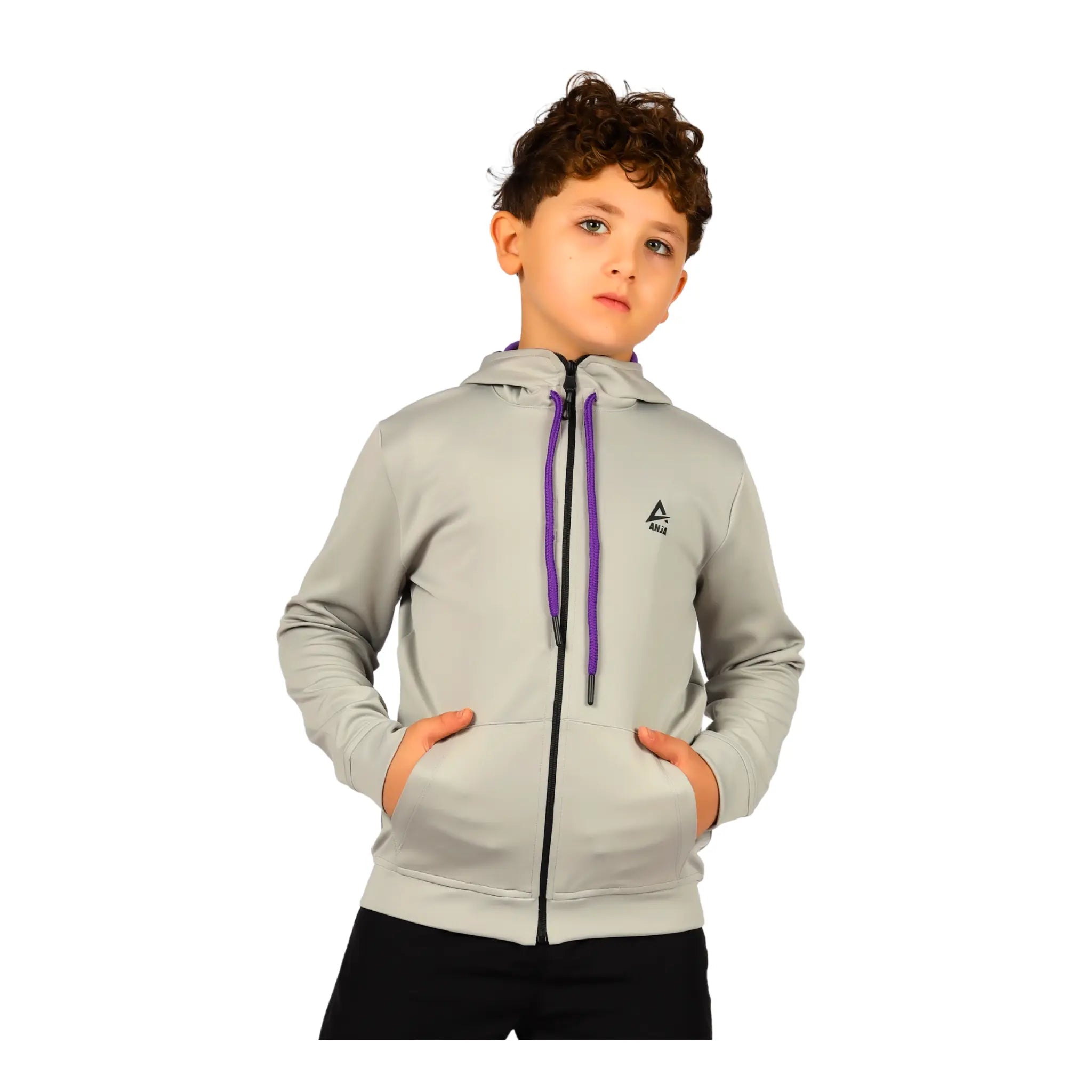 Boys Black Zip-Up Sweatshirt – Sporty Contrast Trim Jacket