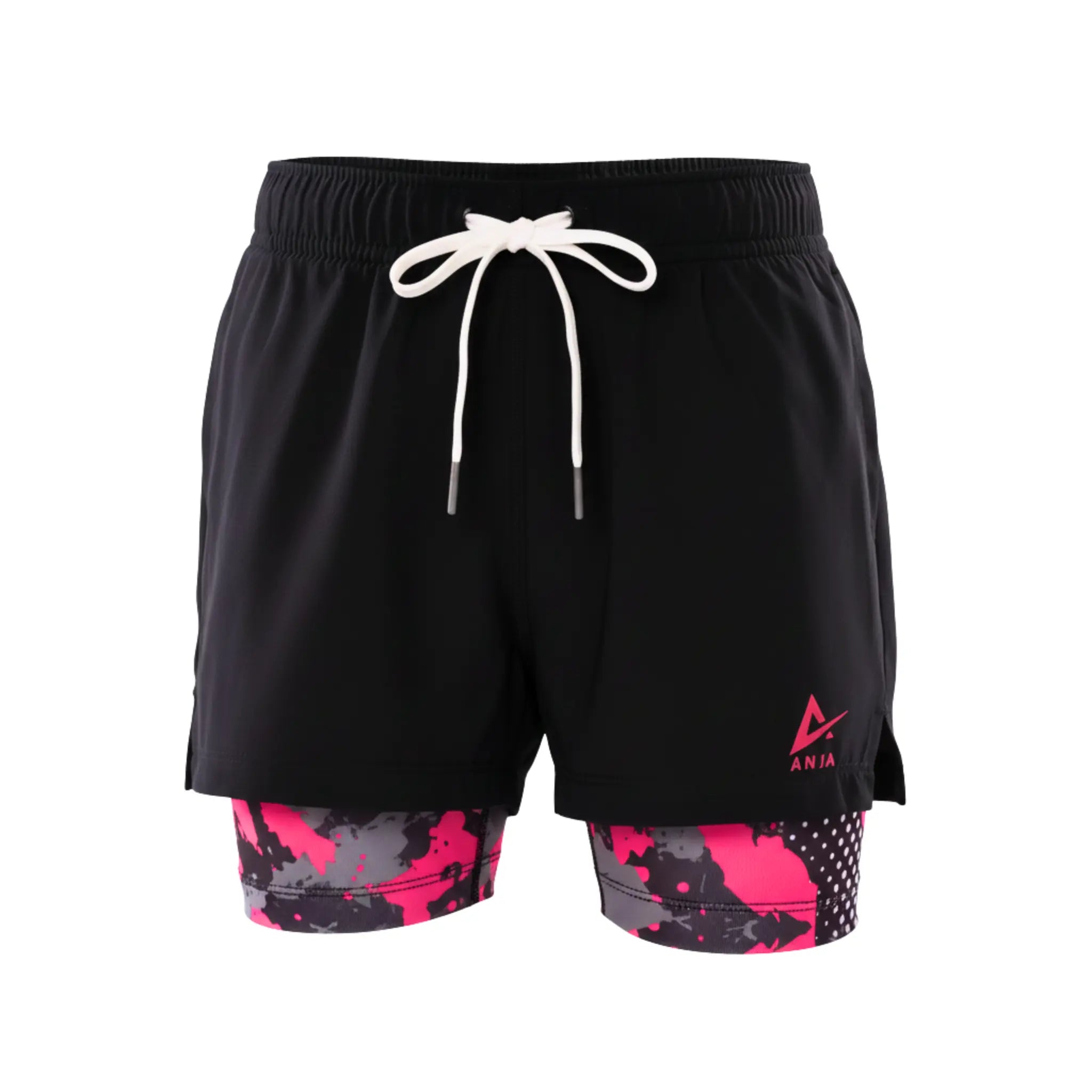 Girls Sporty Shorts with Neon Green pattern – Kids Athletic Double-Layer Bottoms
