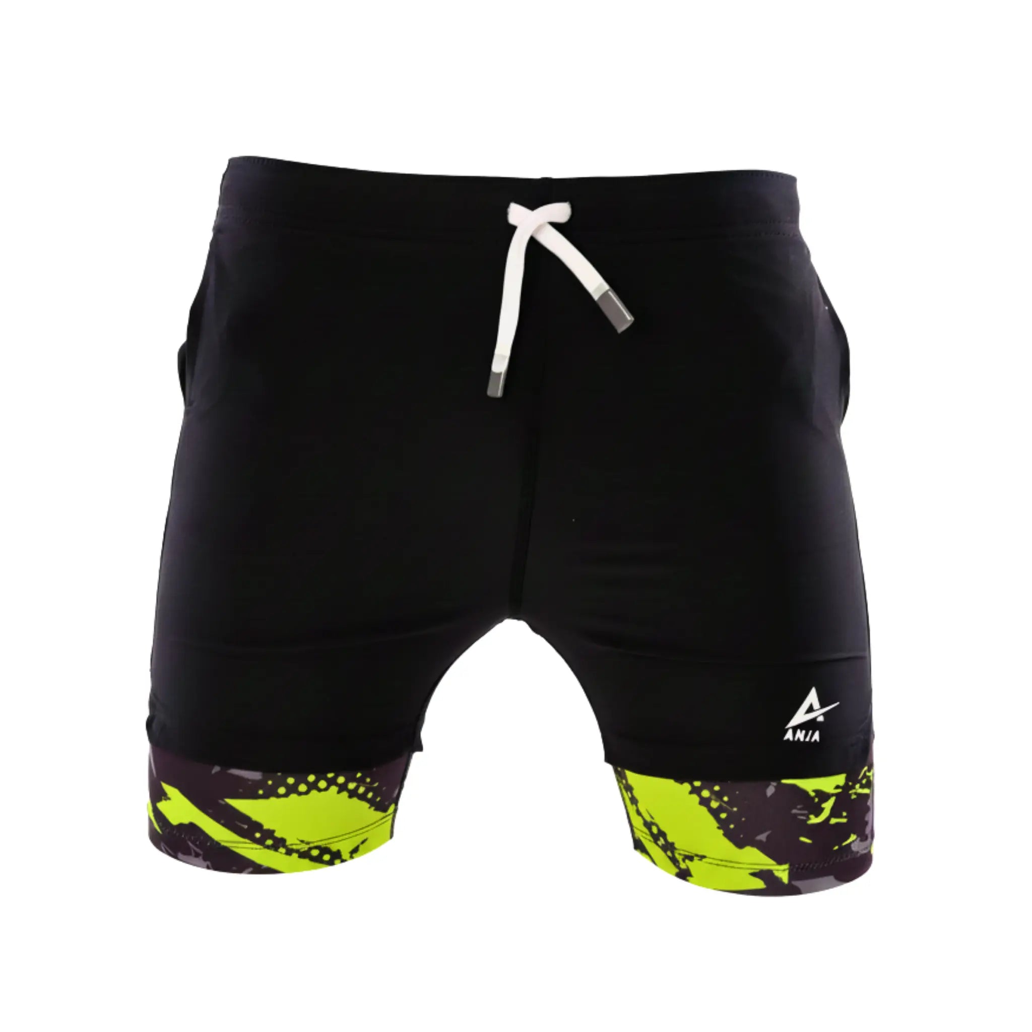 Girls Sporty Shorts with Neon Green pattern – Kids Athletic Double-Layer Bottoms