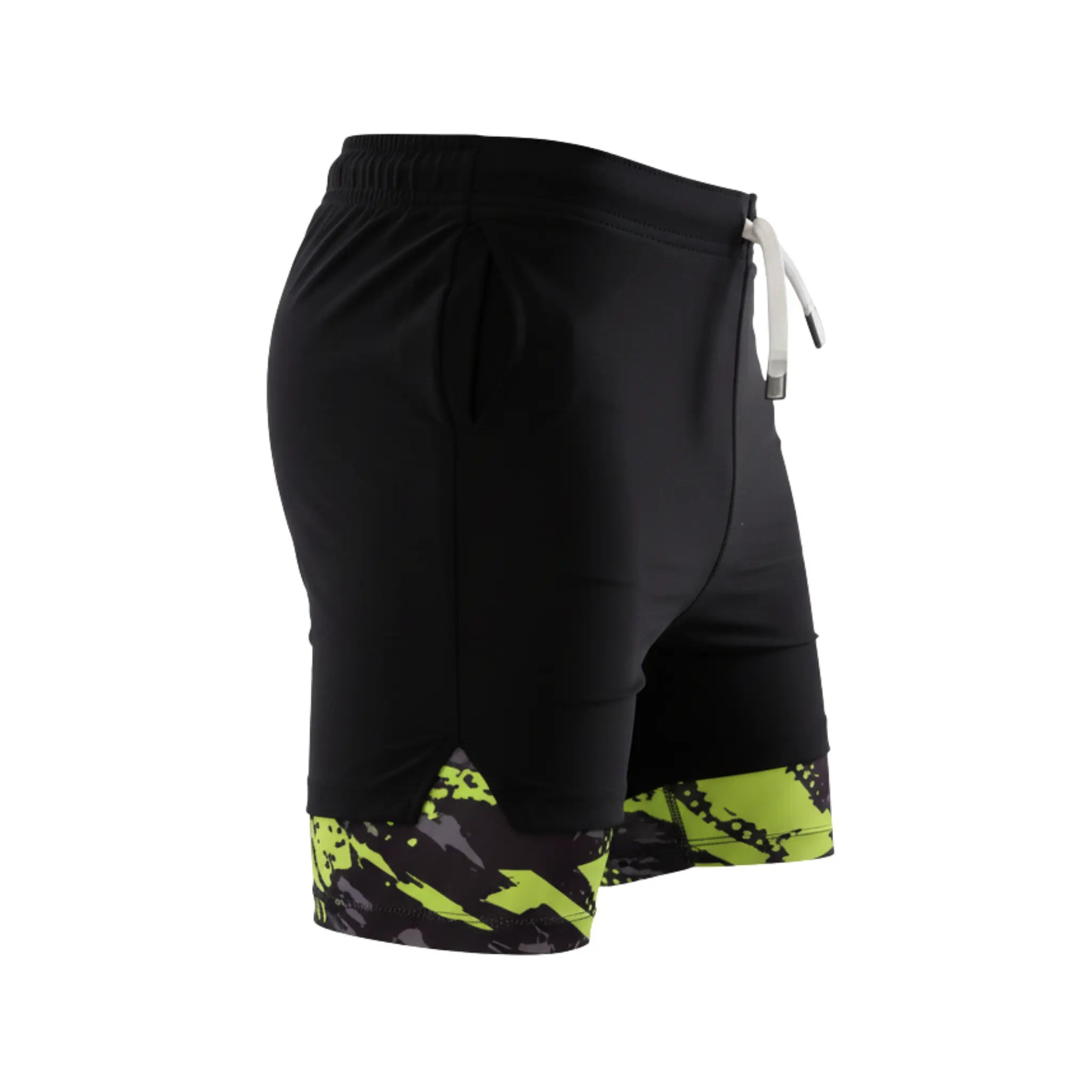 Girls Sporty Shorts with Neon Green pattern – Kids Athletic Double-Layer Bottoms