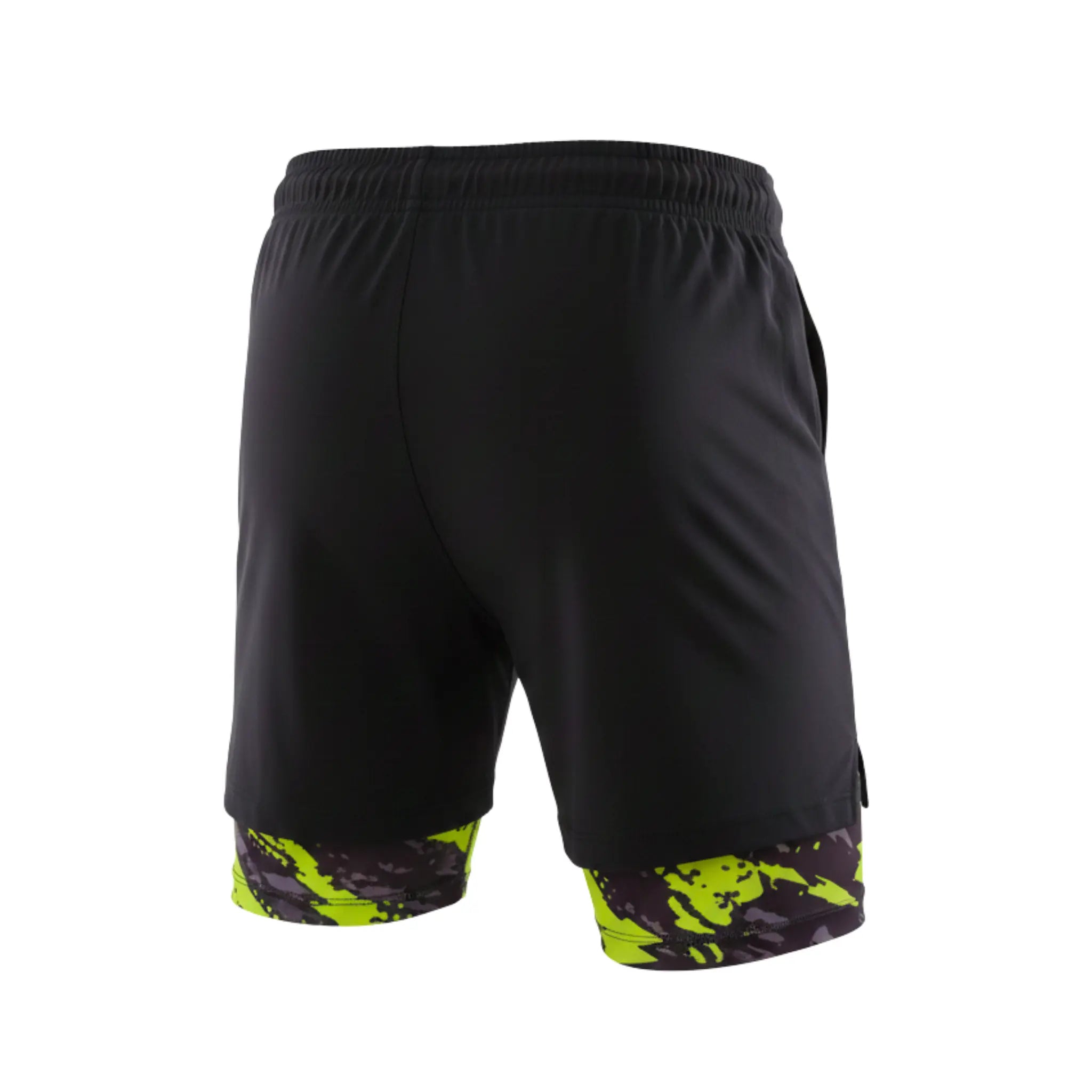 Boys Black Sporty Shorts with Neon Green pattern – Kids Athletic Double-Layer Bottoms