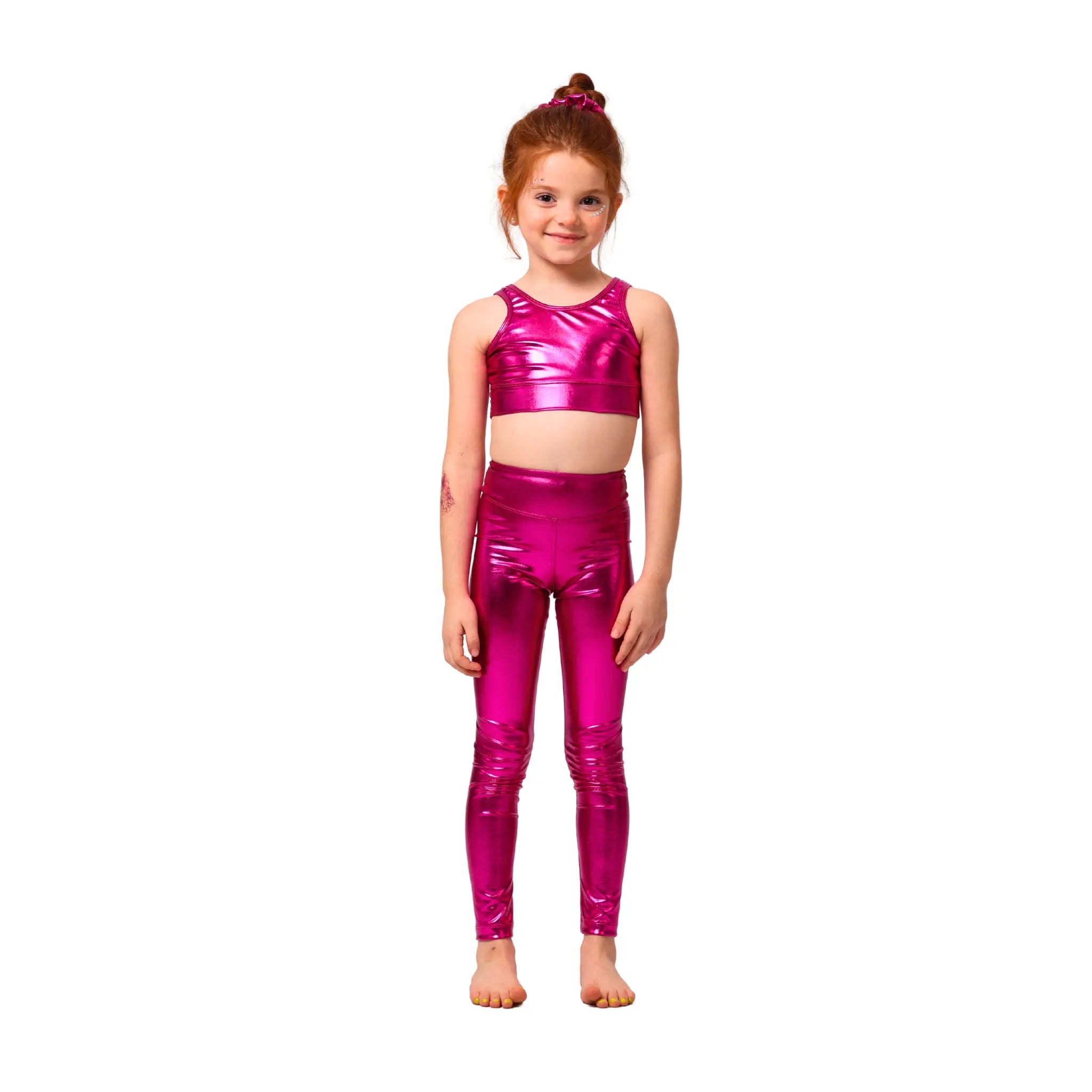 Girls Metallic gymnastics Set – Girls’ Sporty Crop Top with Shorts and Leggings