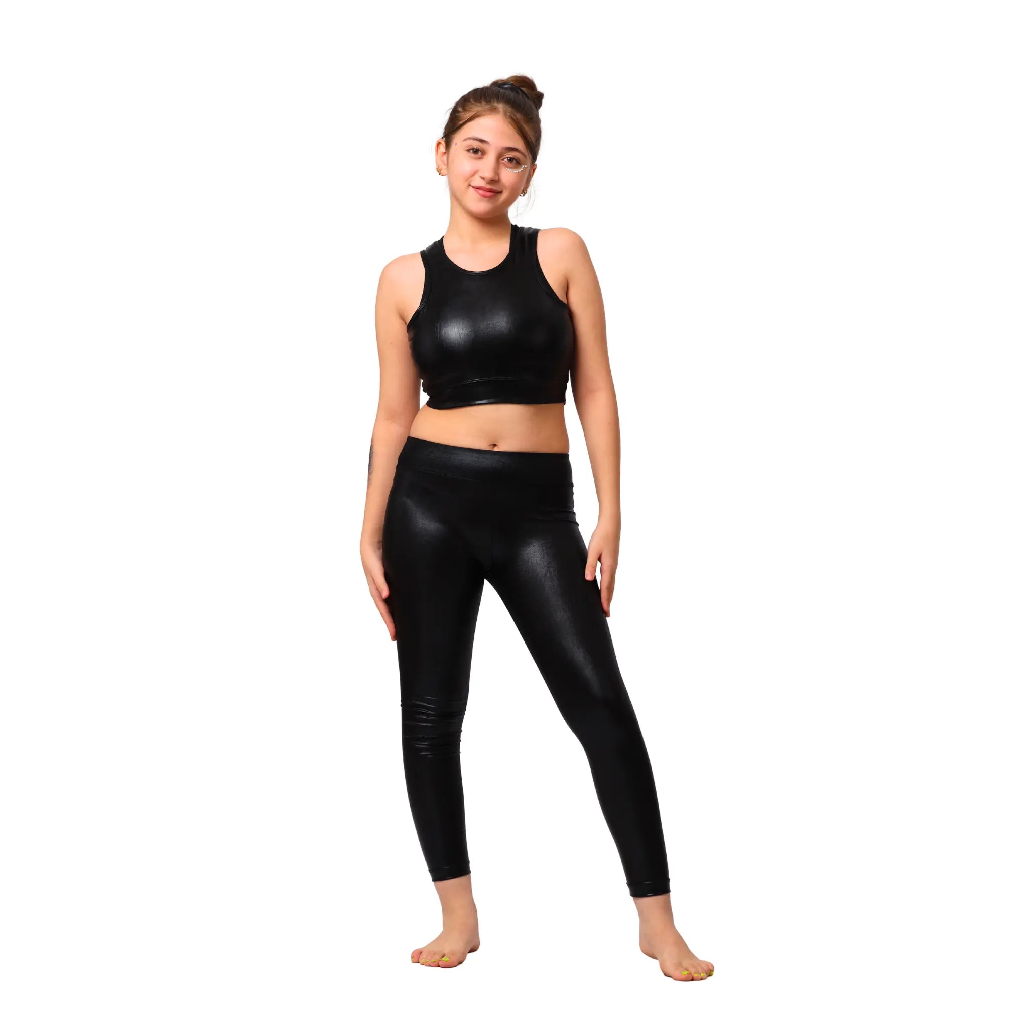 Girls Metallic gymnastics Set – Girls’ Sporty Crop Top with Shorts and Leggings