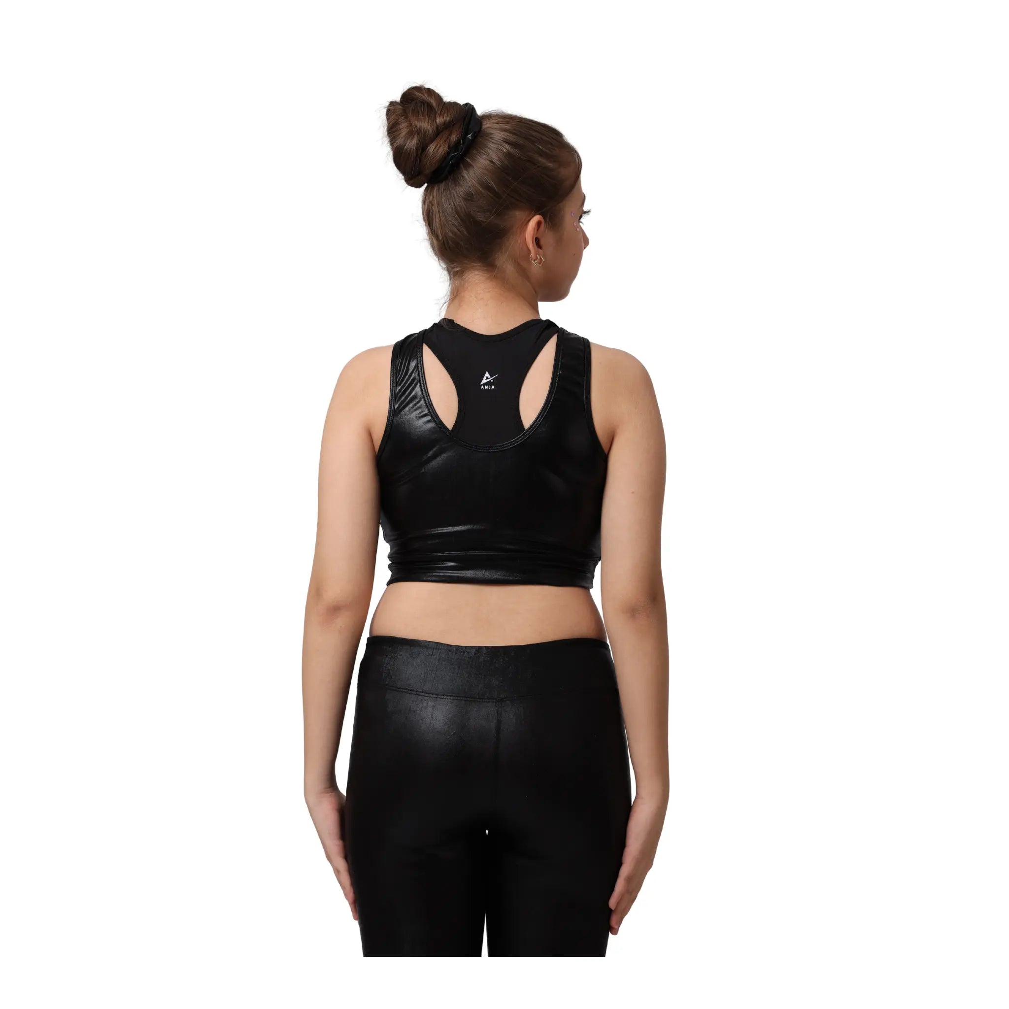 Girls Metallic gymnastics Set – Girls’ Sporty Crop Top with Shorts and Leggings